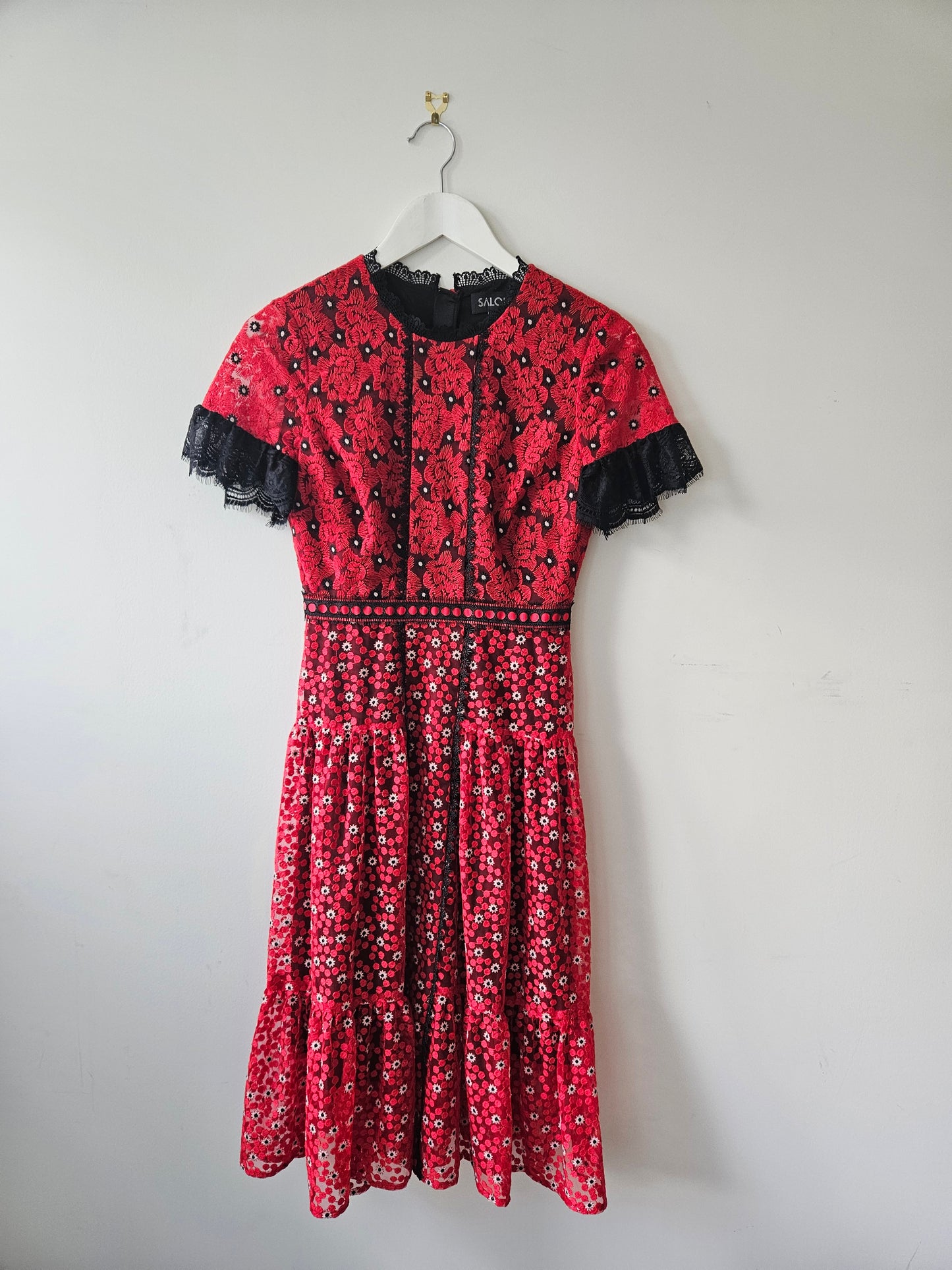 SALONI Red Lace Below-the-Knee Dress Sz 6