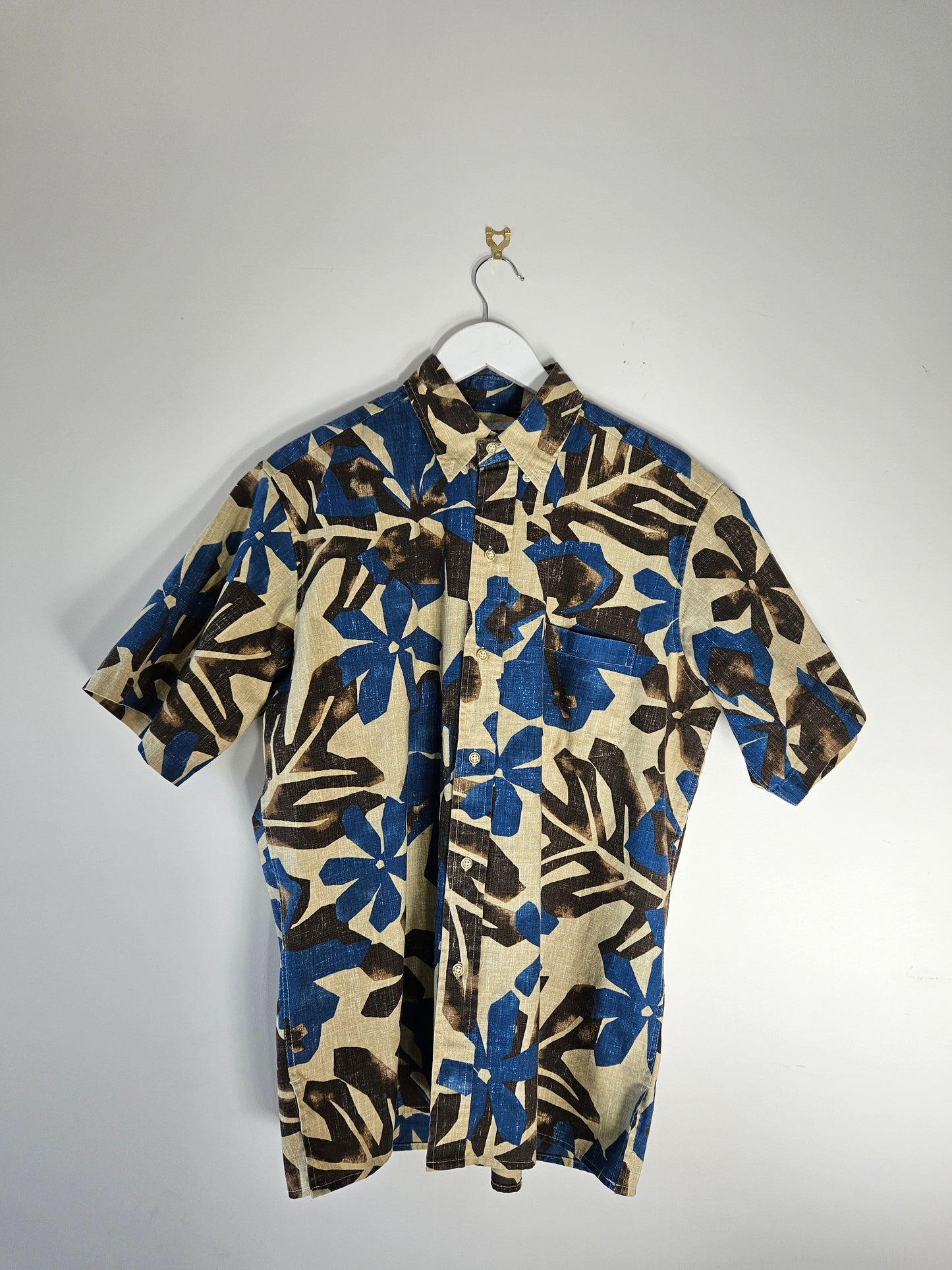 REYN SPOONER Beige-Blue Pattern Party Shirt Sz M