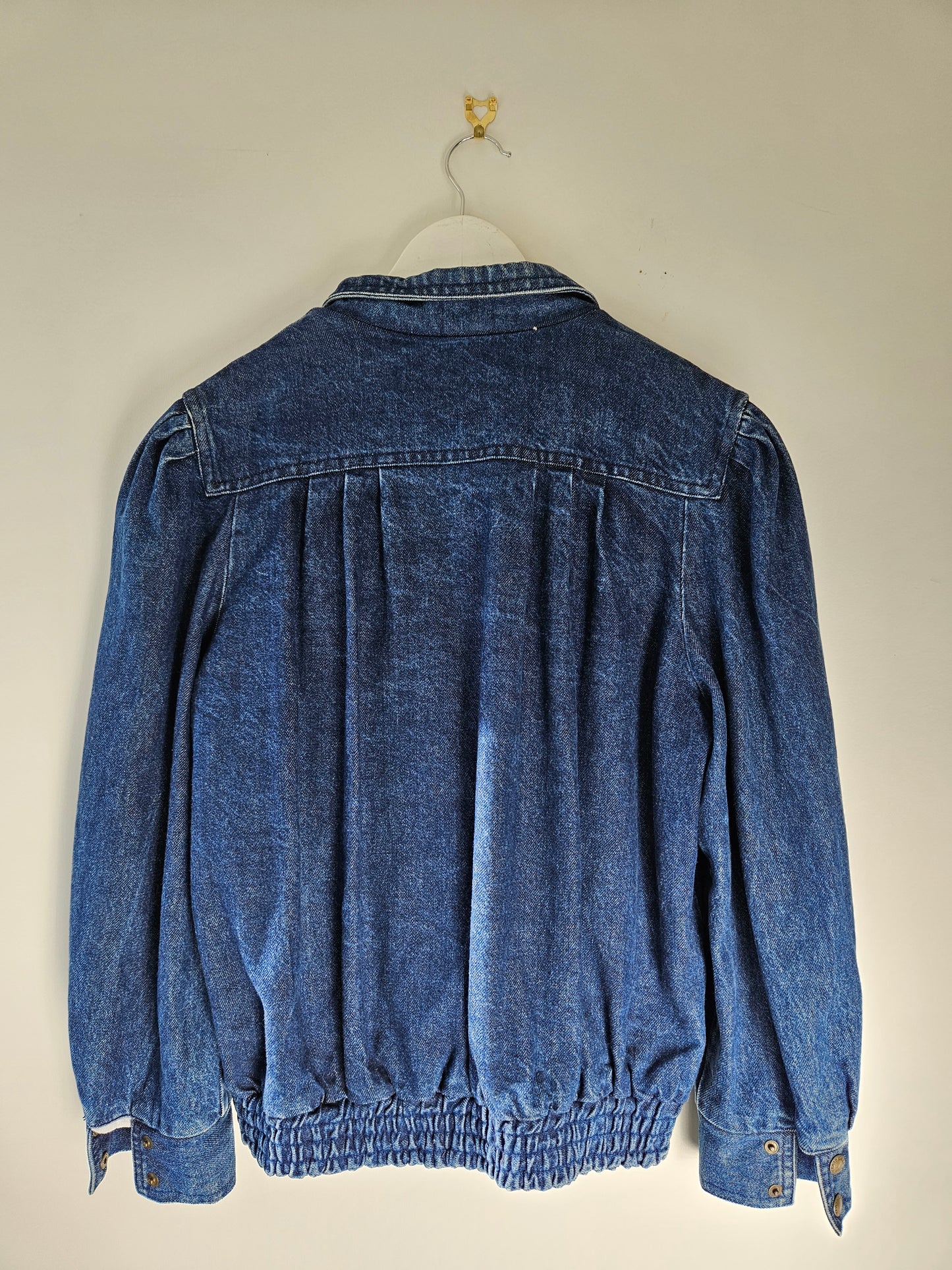 VINTAGE 80s Navy Denim Bomber Jacket Sz L