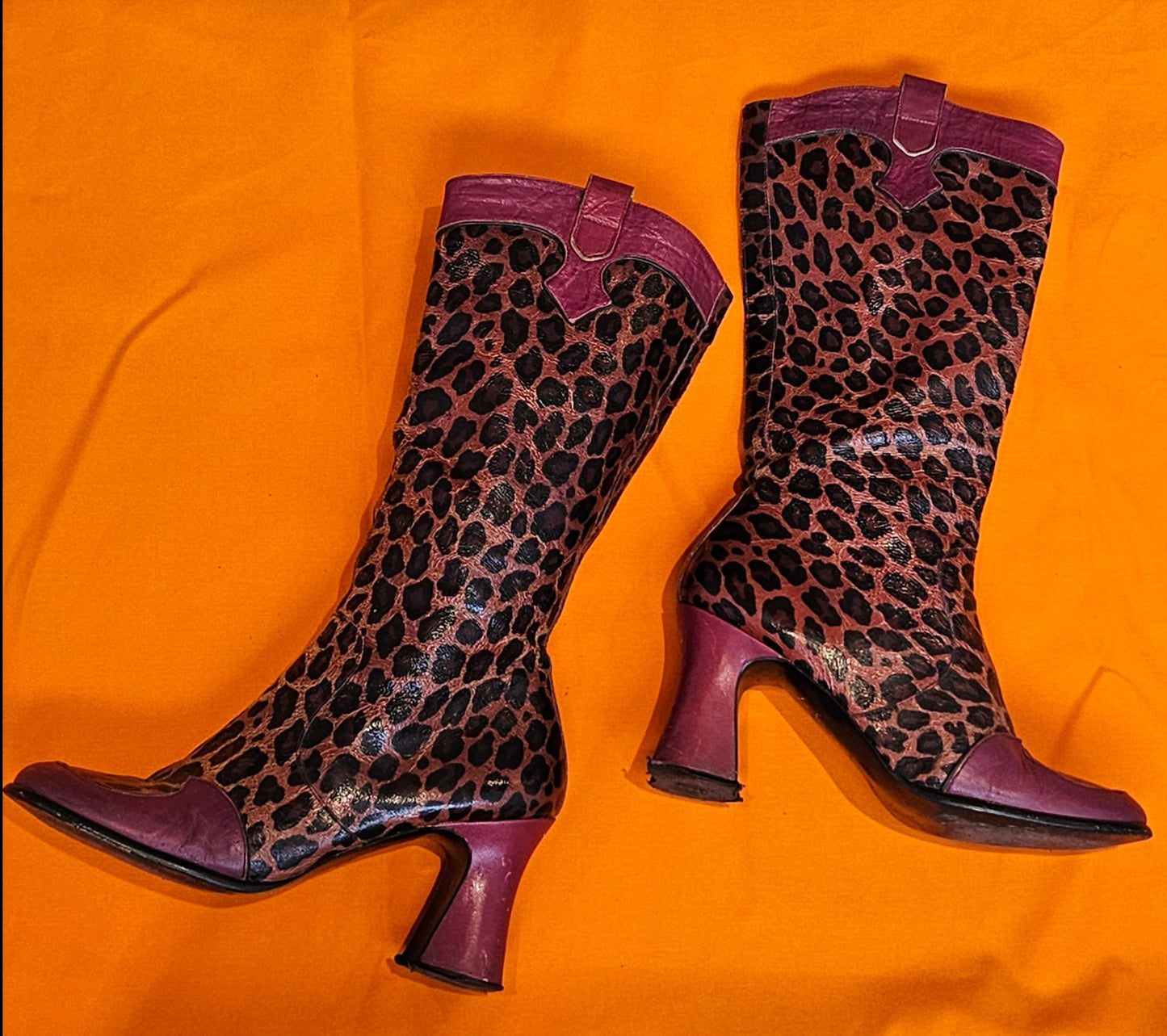 VINTAGE Shellys Red Leopard Print Leather Boots Sz UK 7
