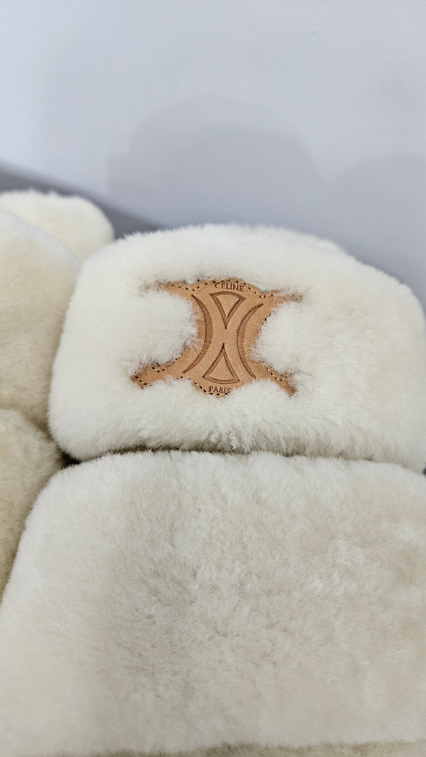 CELINE PARIS Cream Shearling Slides Sz 37