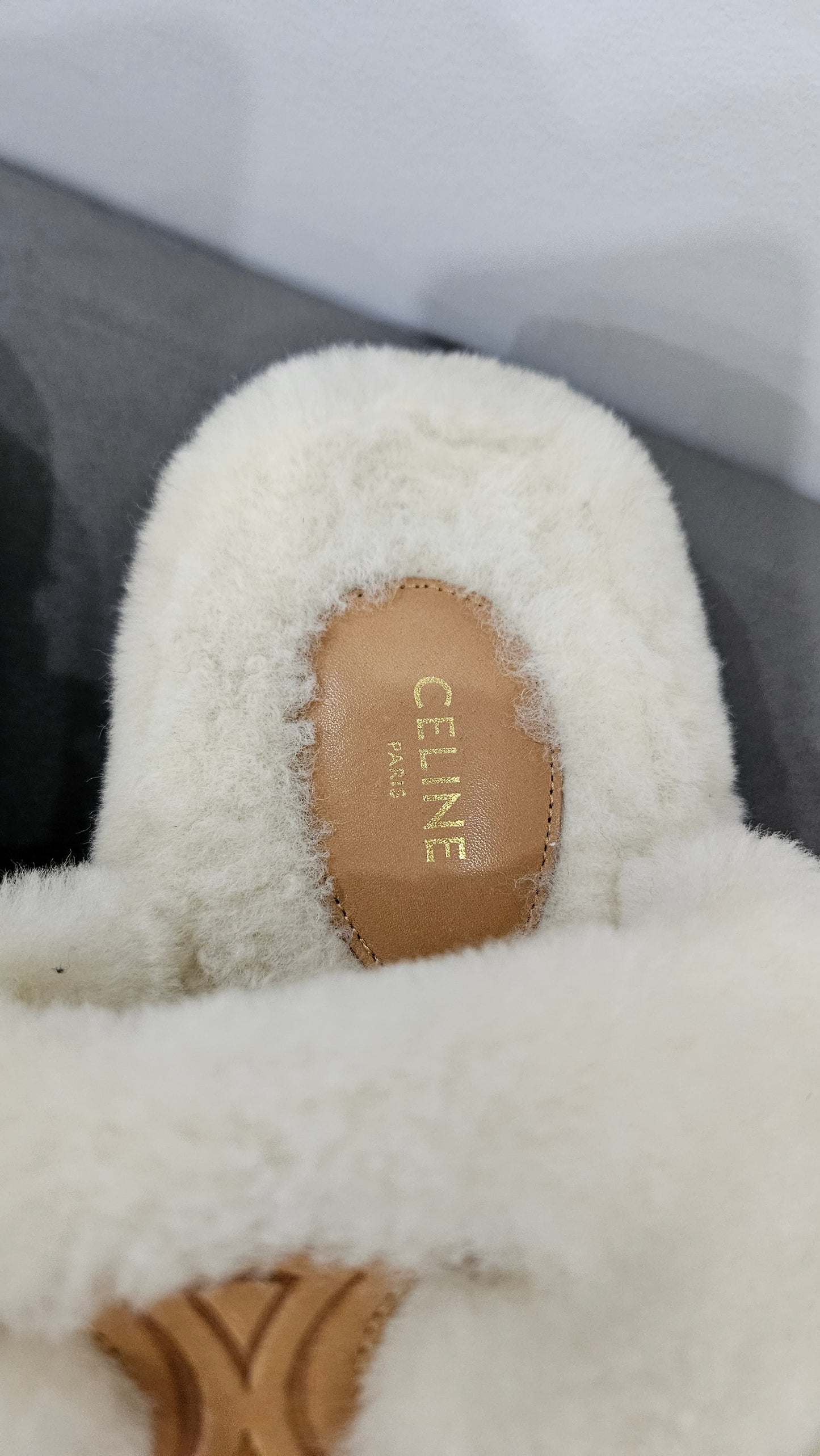 CELINE PARIS Cream Shearling Slides Sz 37