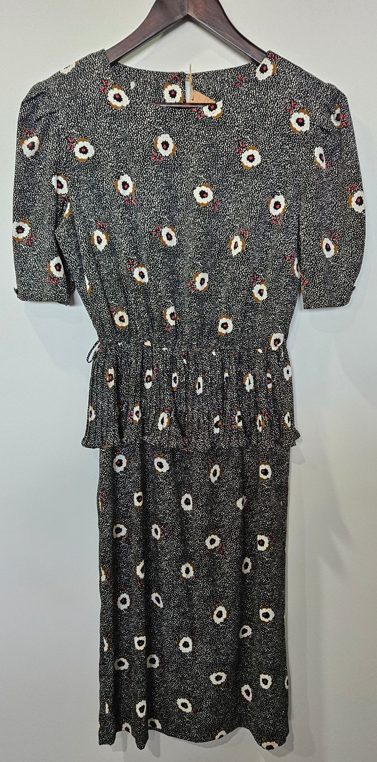 VINTAGE Black-White Floral Summer Dress W34