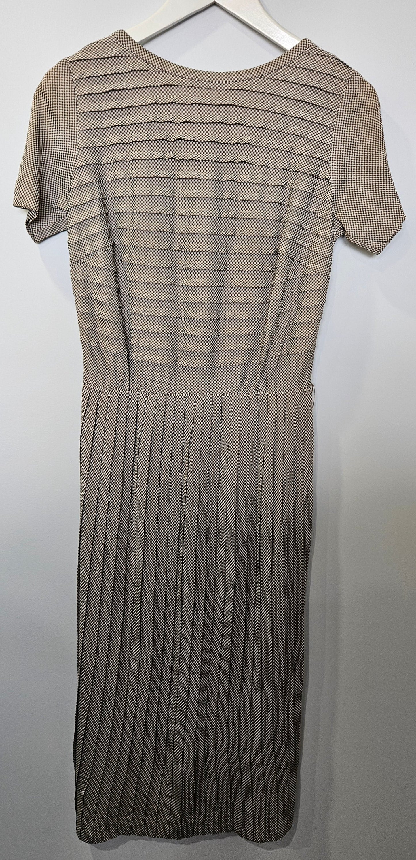 VINTAGE Brown Checkered Pleated Summer Dress W26