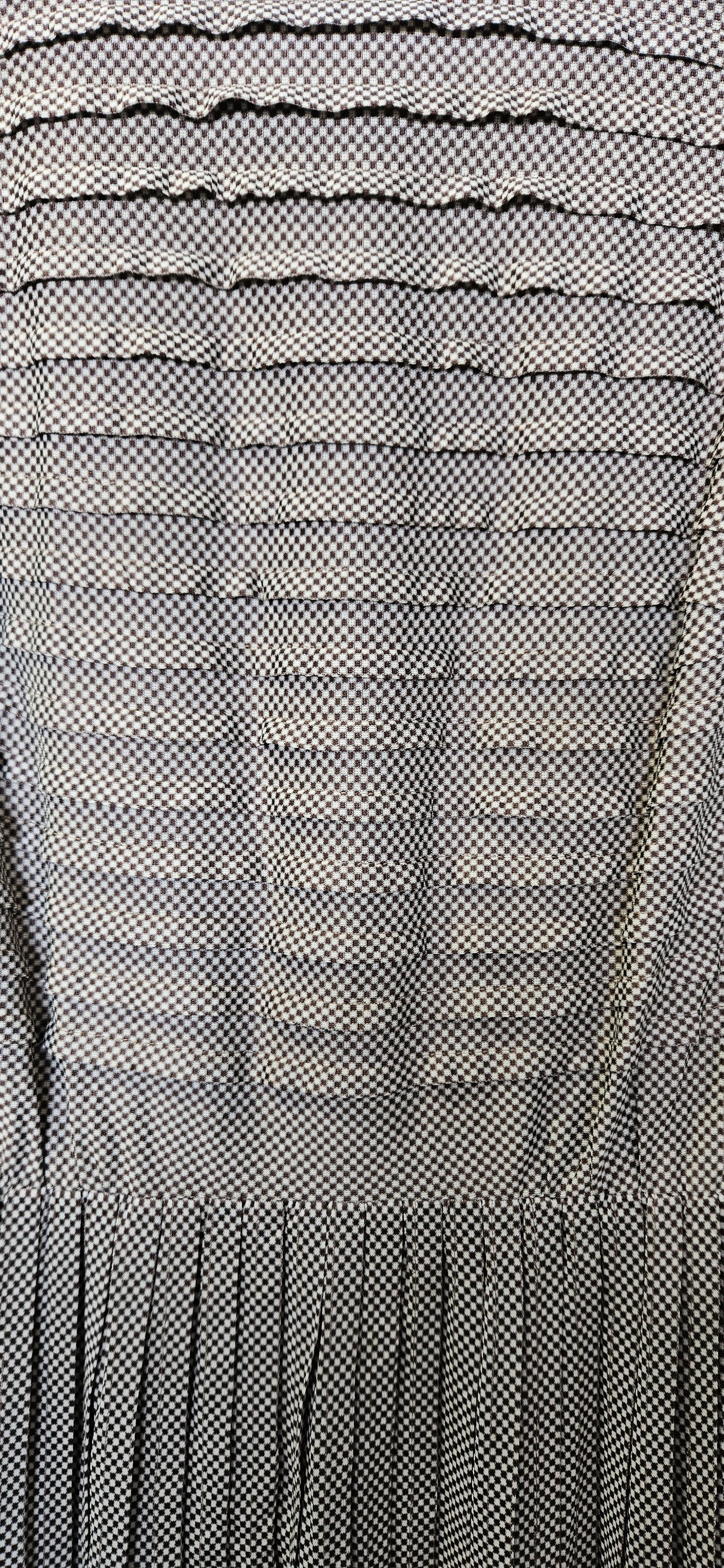 VINTAGE Brown Checkered Pleated Summer Dress W26