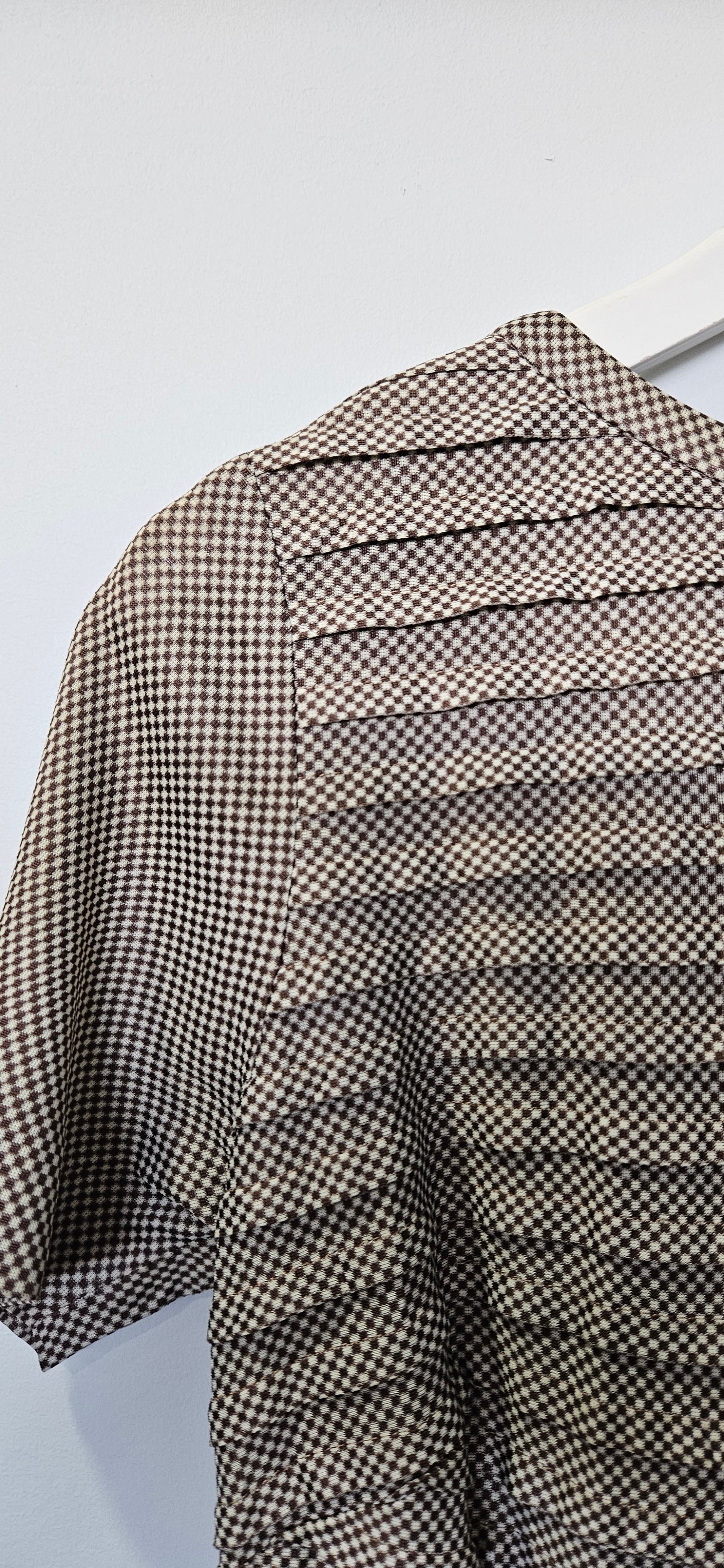 VINTAGE Brown Checkered Pleated Summer Dress W26