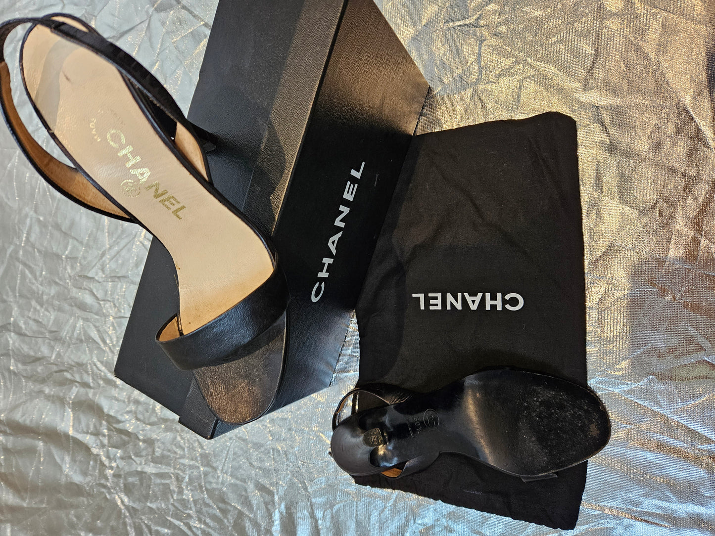 CHANEL Black Agneau Noir Leather Heels Sz 36.5
