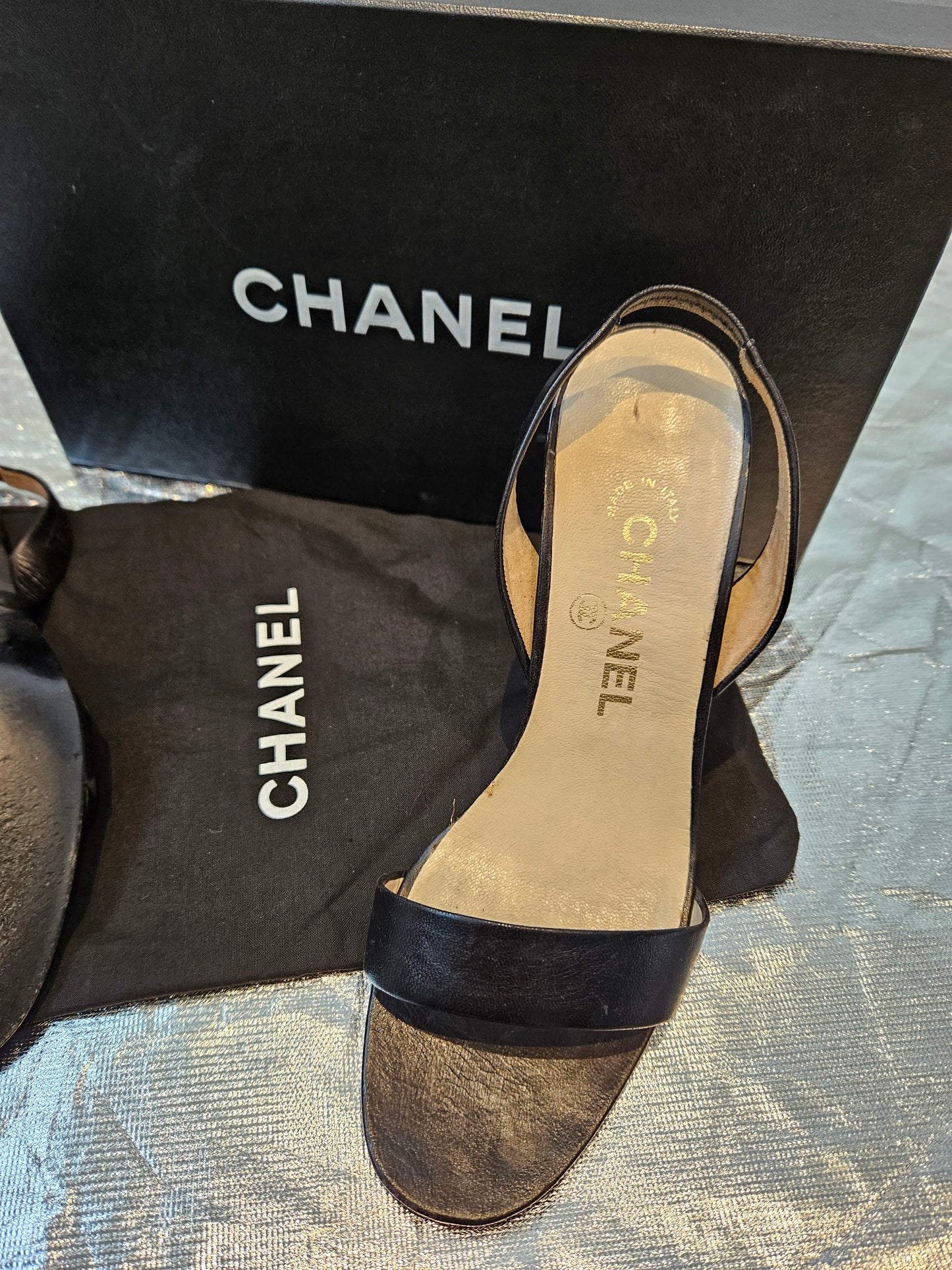 CHANEL Black Agneau Noir Leather Heels Sz 36.5