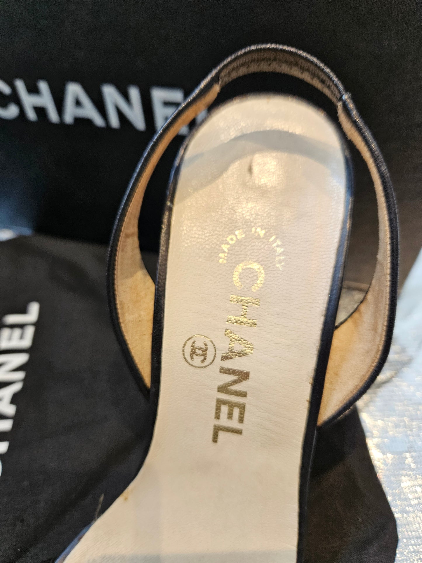 CHANEL Black Agneau Noir Leather Heels Sz 36.5
