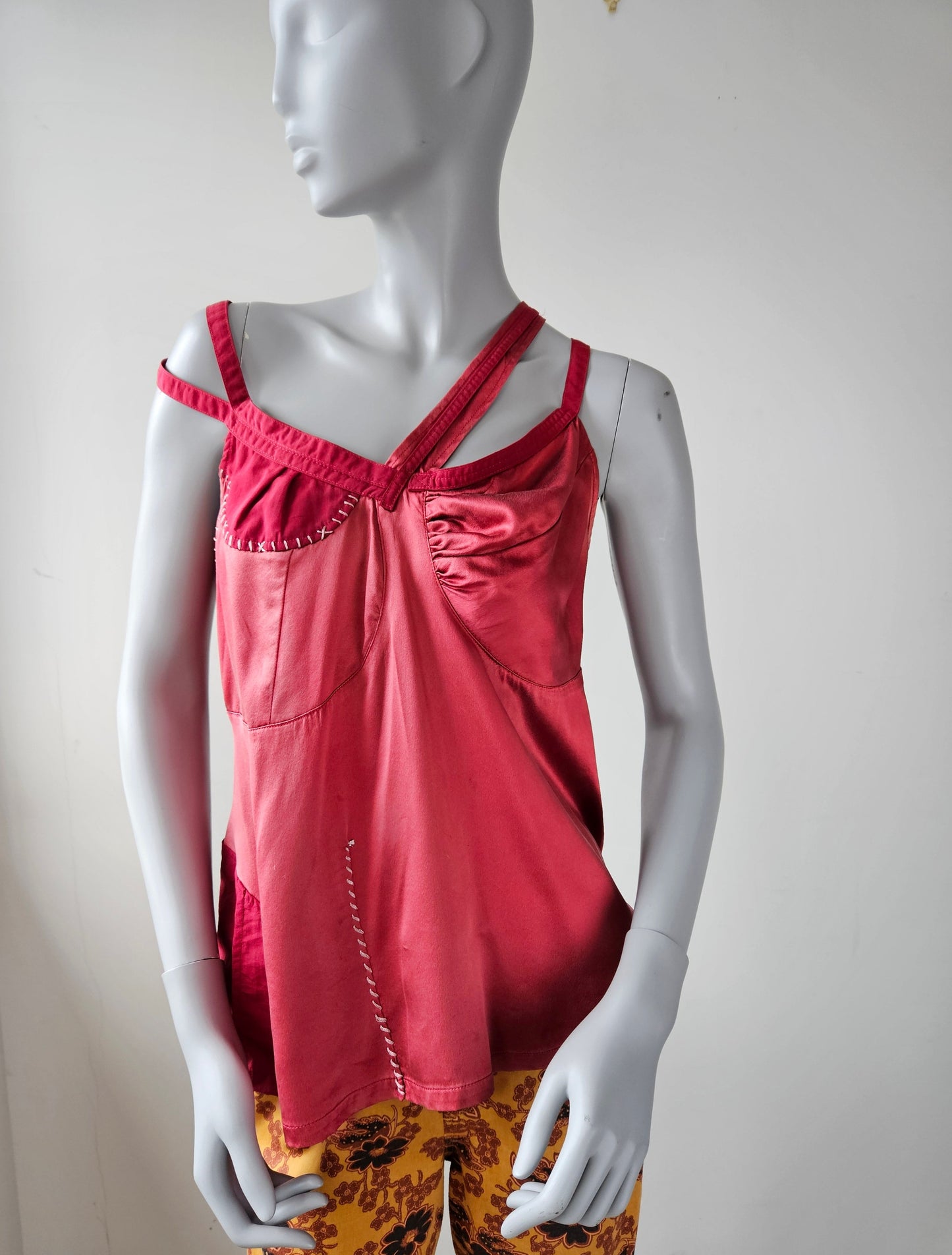 TRELISE COOPER Red Patchwork Silk Blend Vest Sz 14