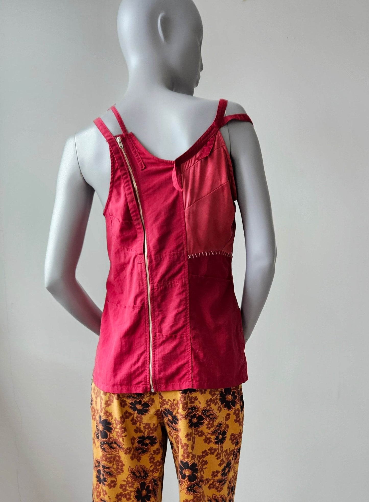TRELISE COOPER Red Patchwork Silk Blend Vest Sz 14