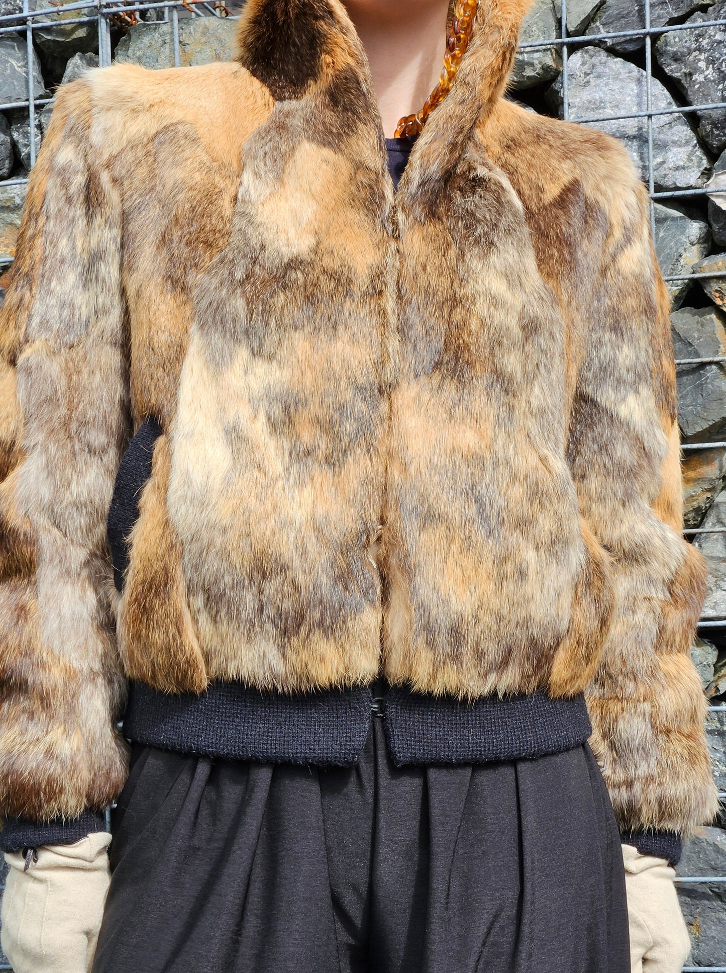 Vintage NZ Beige-Brown Fur Bomber Jacket