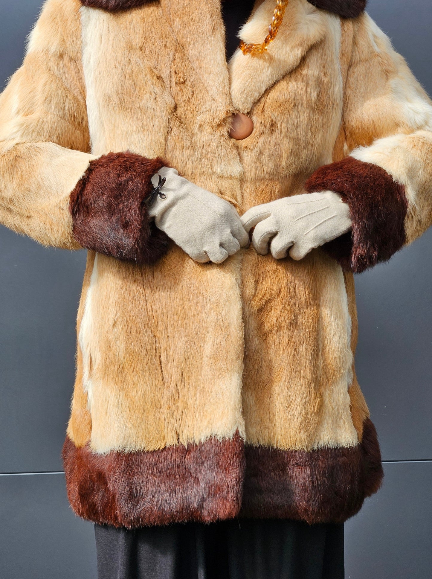 Vintage Chocolate-Tan Fur Coat