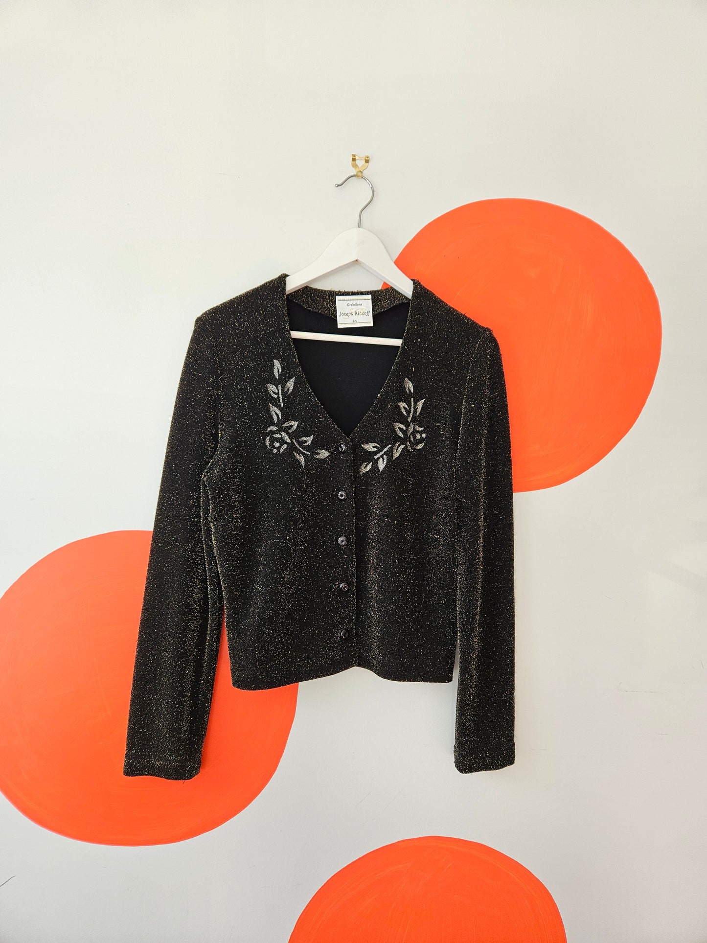 JOSEPH RIBKOFF Vintage Black-Gold Knit Cardigan Sz 14