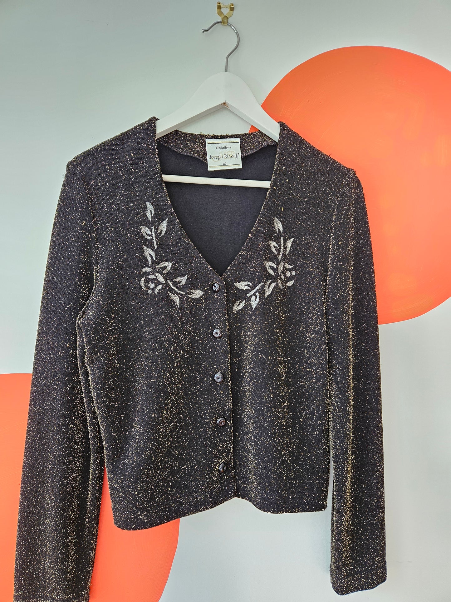 JOSEPH RIBKOFF Vintage Black-Gold Knit Cardigan Sz 14