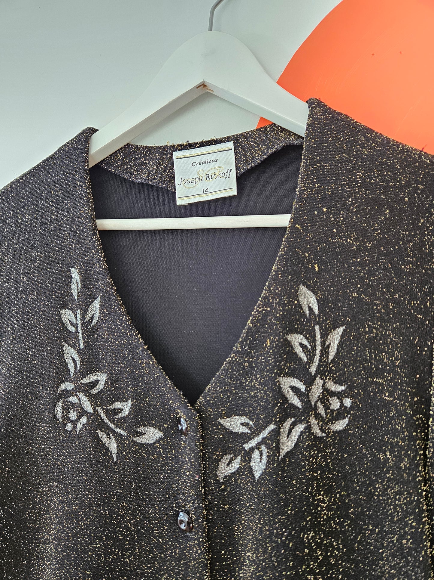 JOSEPH RIBKOFF Vintage Black-Gold Knit Cardigan Sz 14