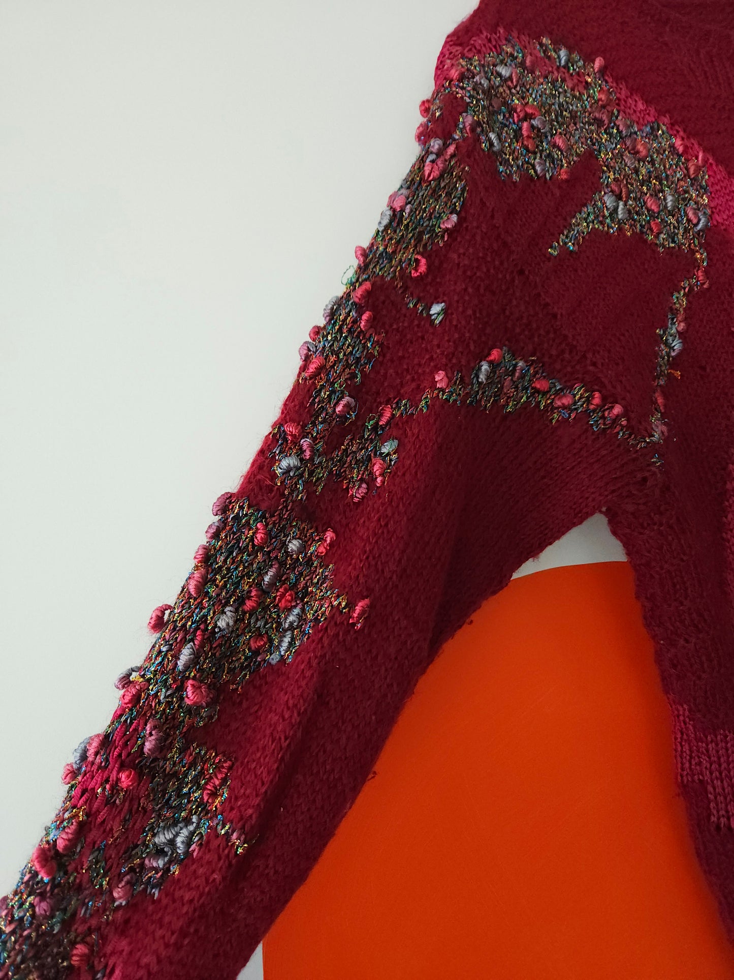 VINTAGE Maroon Hand Knitted Jumper OS