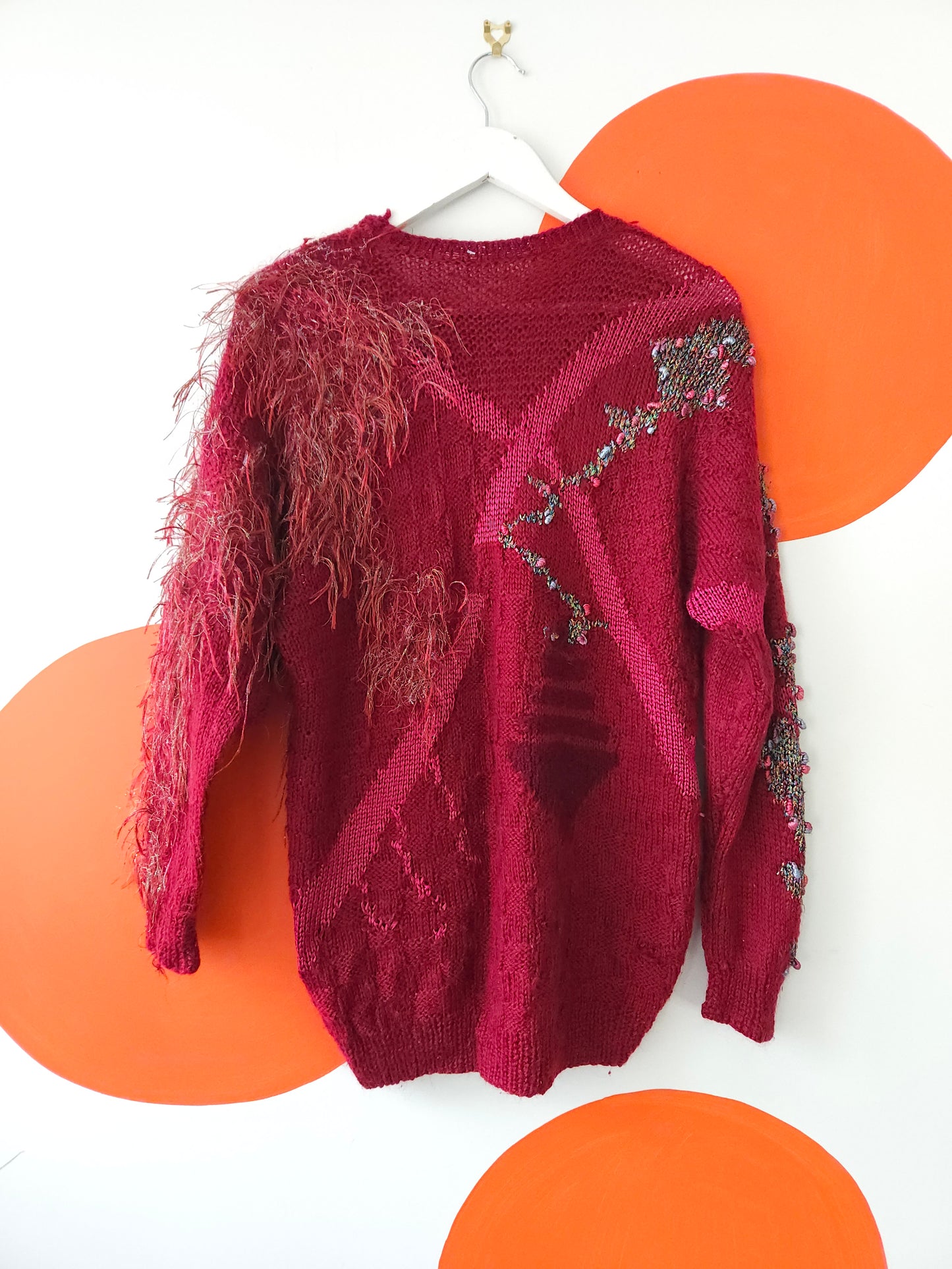 VINTAGE Maroon Hand Knitted Jumper OS