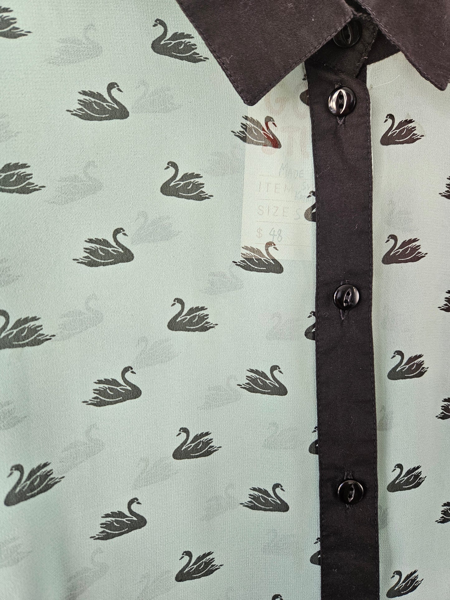 SYLVESTER Sheer Turquoise Swan Print Shirt - SIZE 8