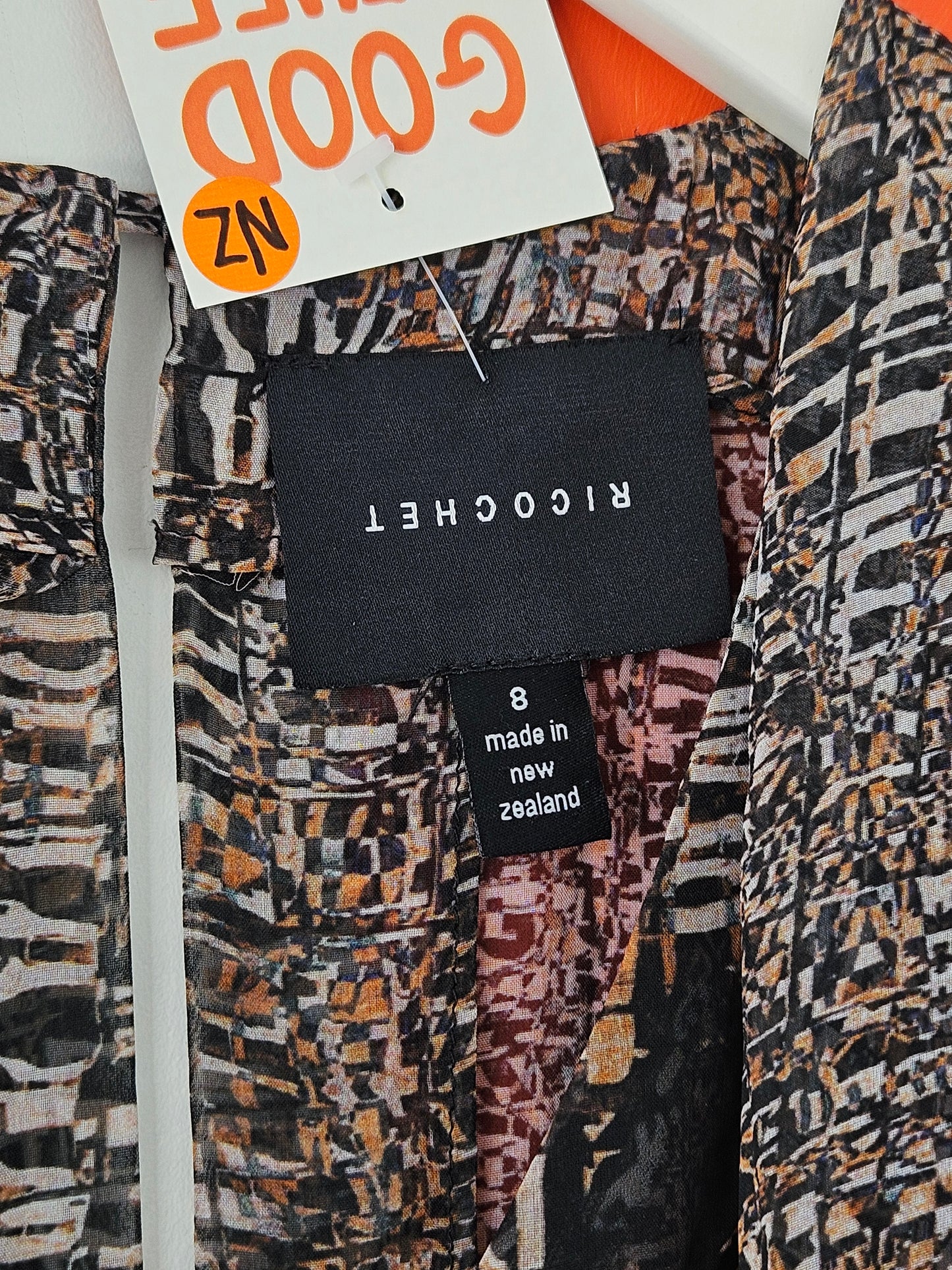 RICOCHET Patterned Silk Dress - SIZE 8