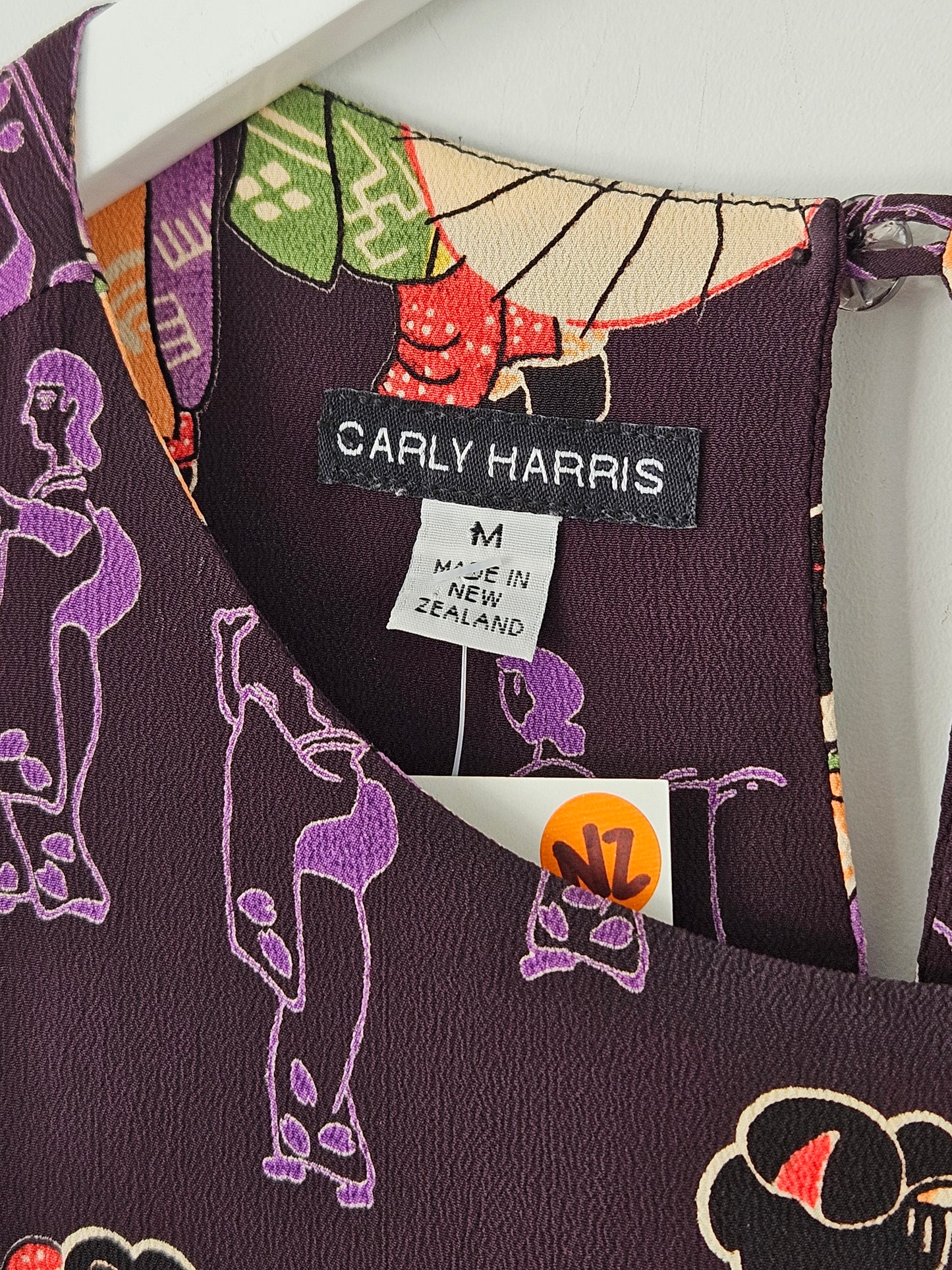 CARLY HARRIS Dark Purple Geisha Print Dress - SIZE M