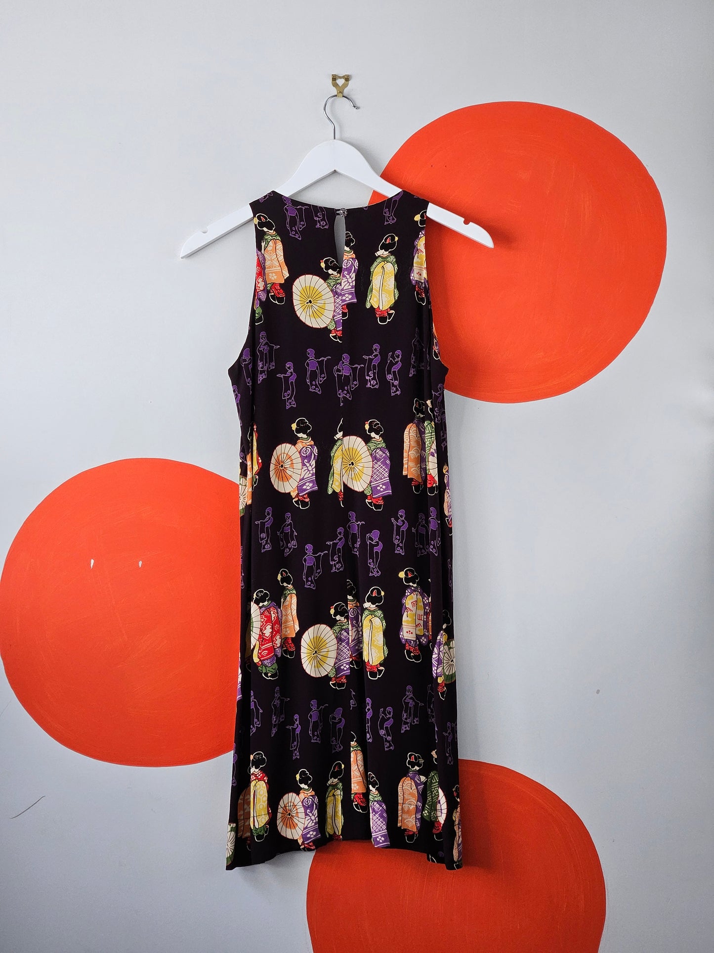 CARLY HARRIS Dark Purple Geisha Print Dress - SIZE M