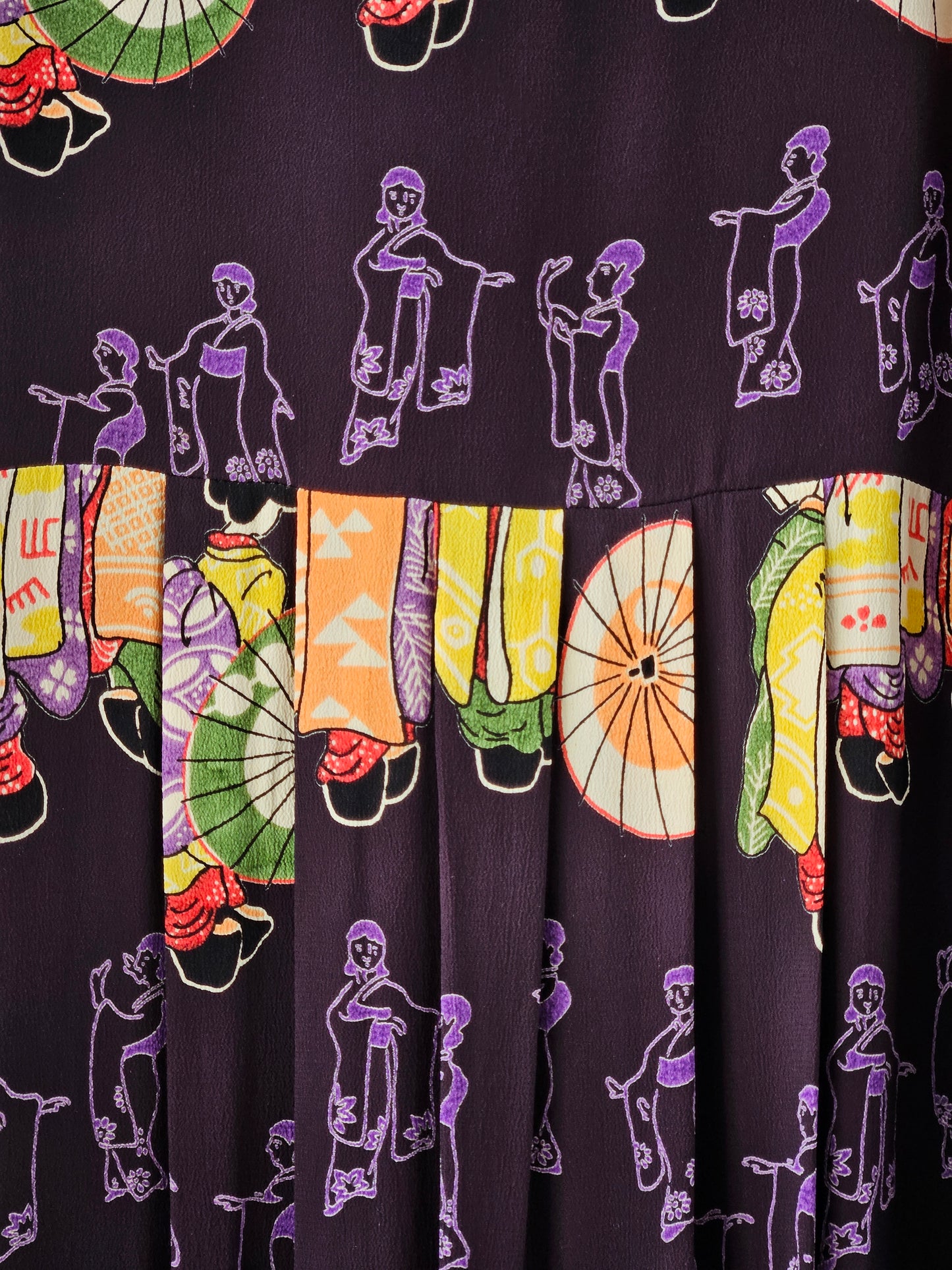 CARLY HARRIS Dark Purple Geisha Print Dress - SIZE M