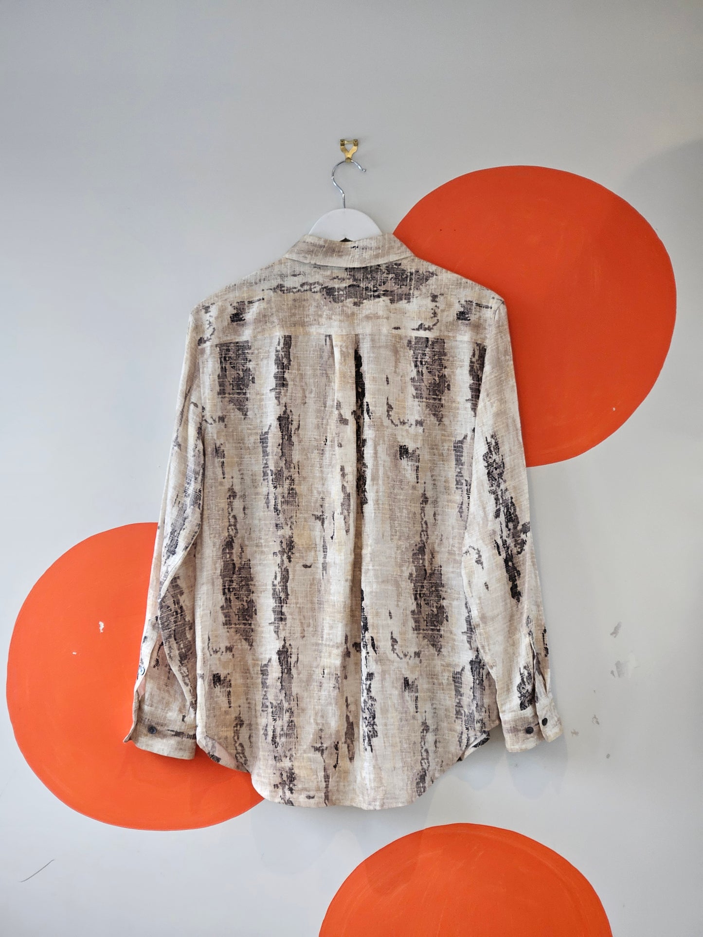 Equipment Femme Beige-Black Pattern Linen Shirt | M
