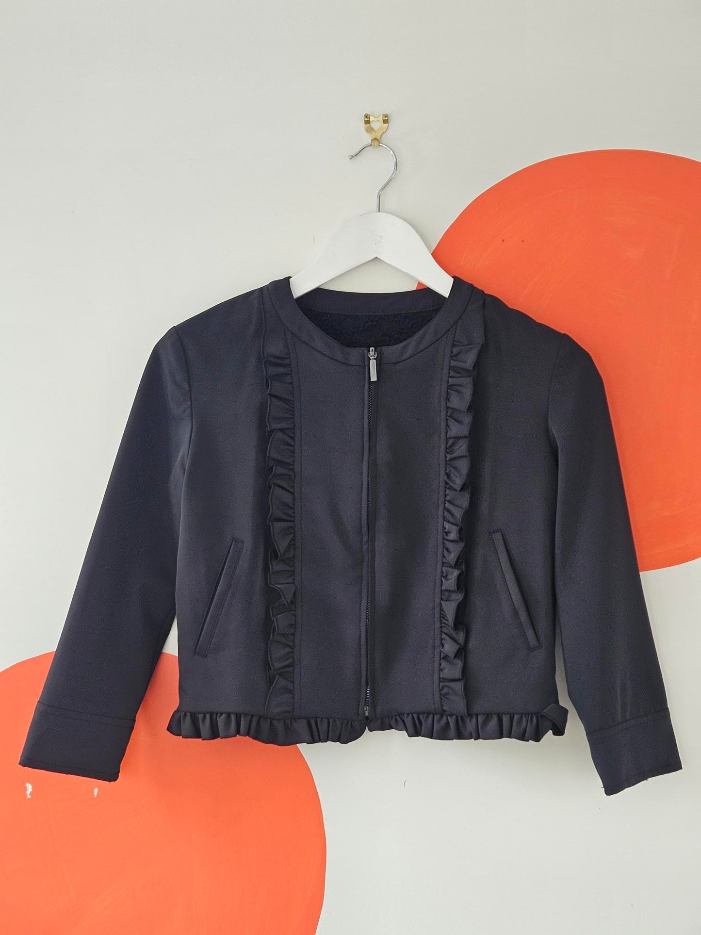 Nenette Black Ruffle & Lace Reversible Crop Jacket