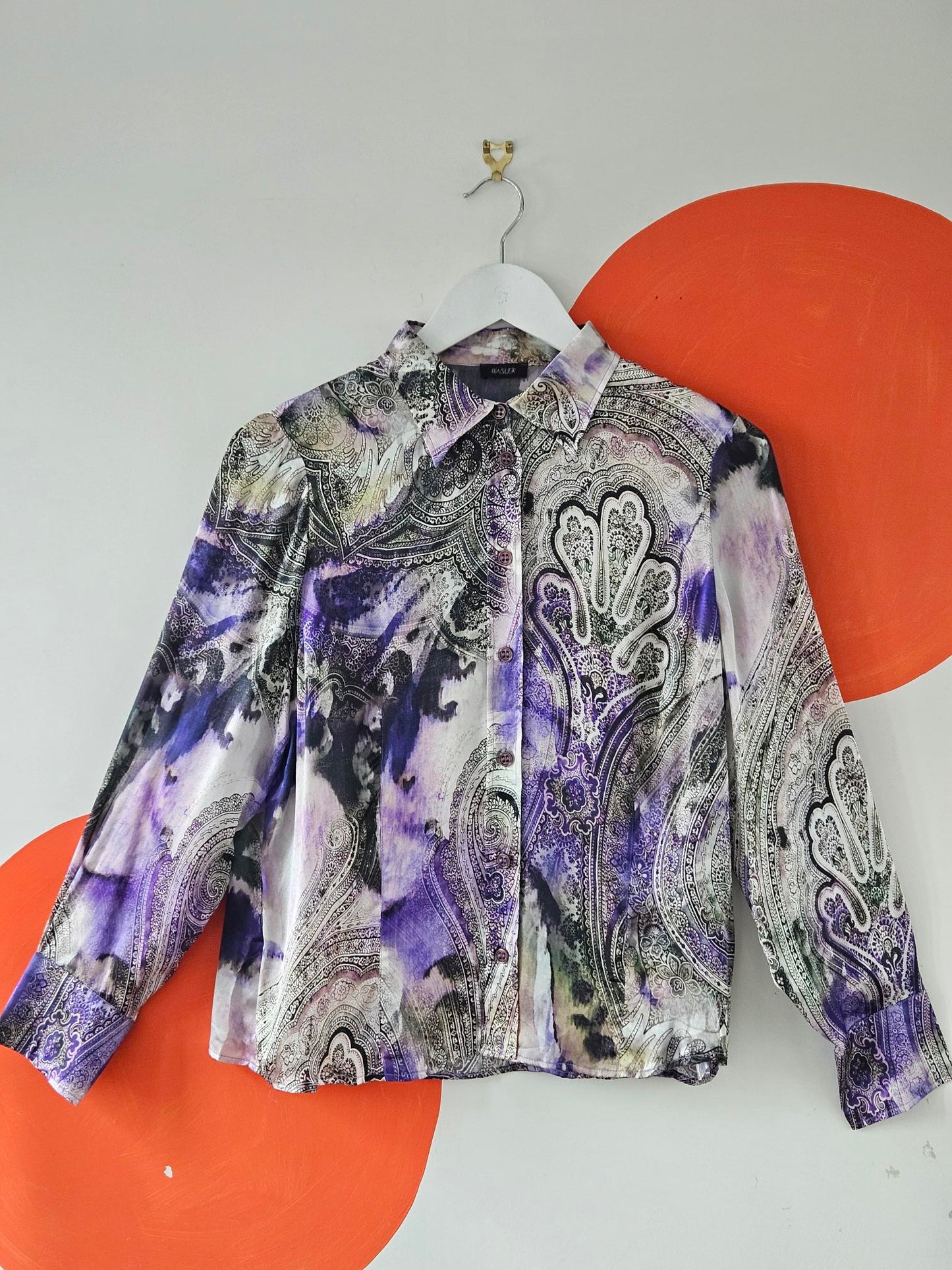 Basler Y2K Purple-Mauve Paisley Silk Blouse