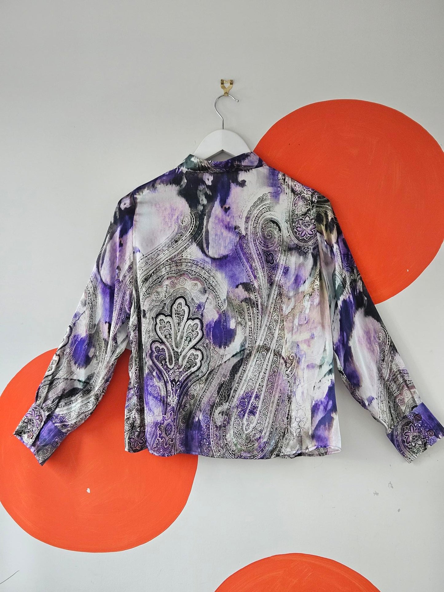 Basler Y2K Purple-Mauve Paisley Silk Blouse