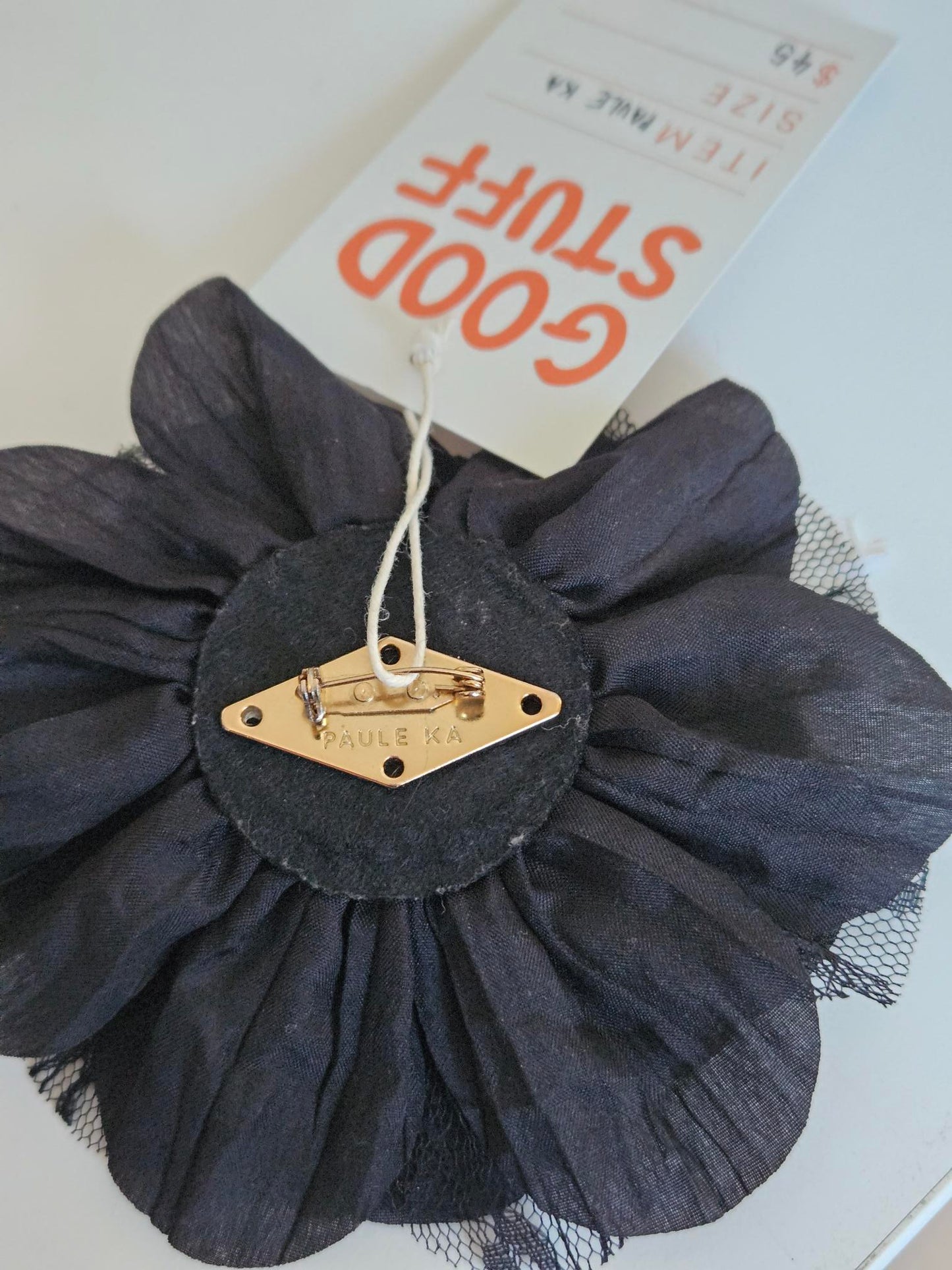 Paule Ka Black Silk Flower Brooch