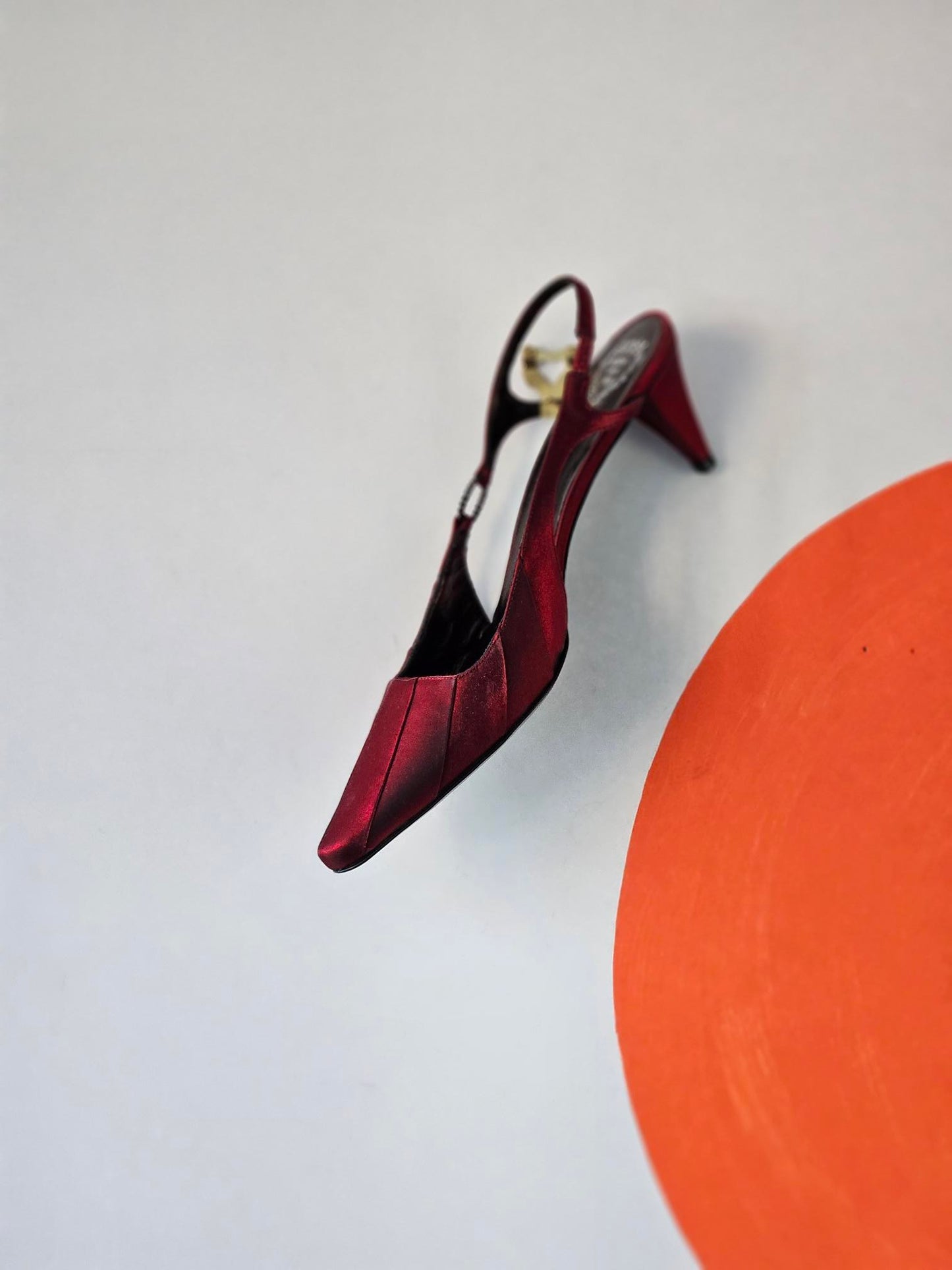 Rodo Red Satin Sling Back Kitten Heels