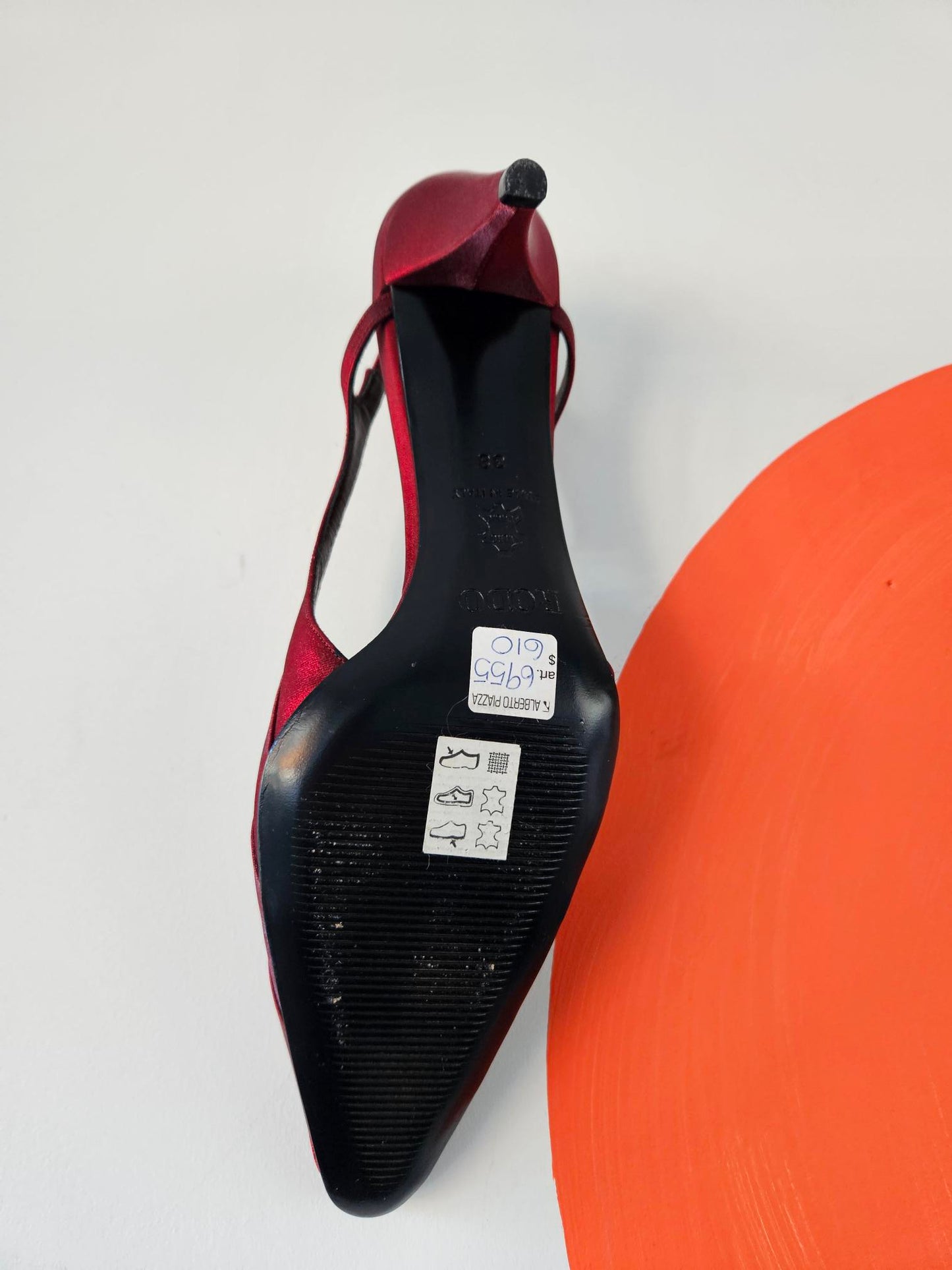 Rodo Red Satin Sling Back Kitten Heels