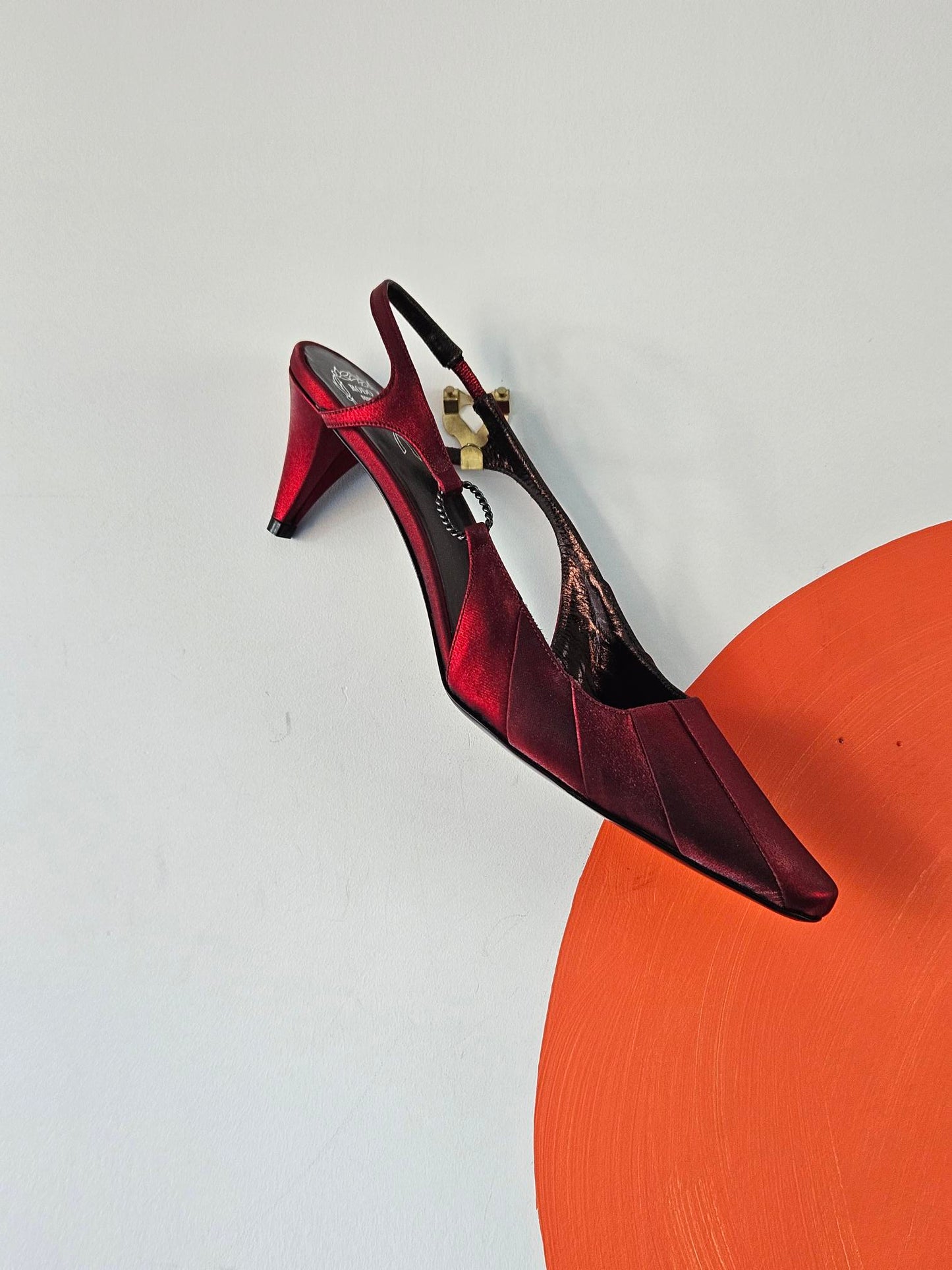 Rodo Red Satin Sling Back Kitten Heels
