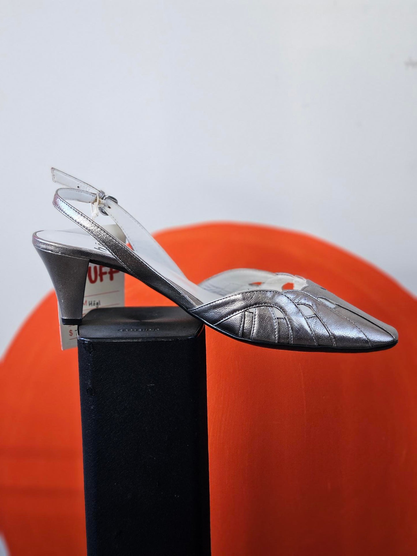 Högl Metallic Silver Sling Back Kitten Heels