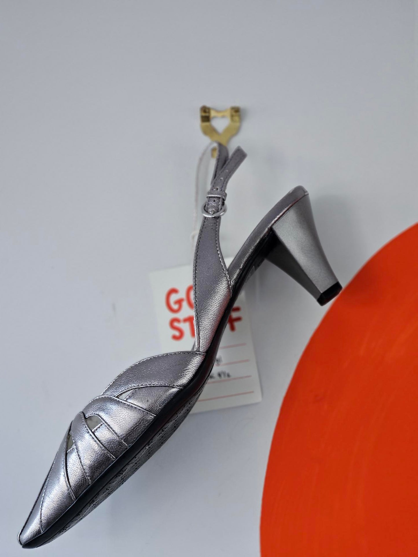 Högl Metallic Silver Sling Back Kitten Heels