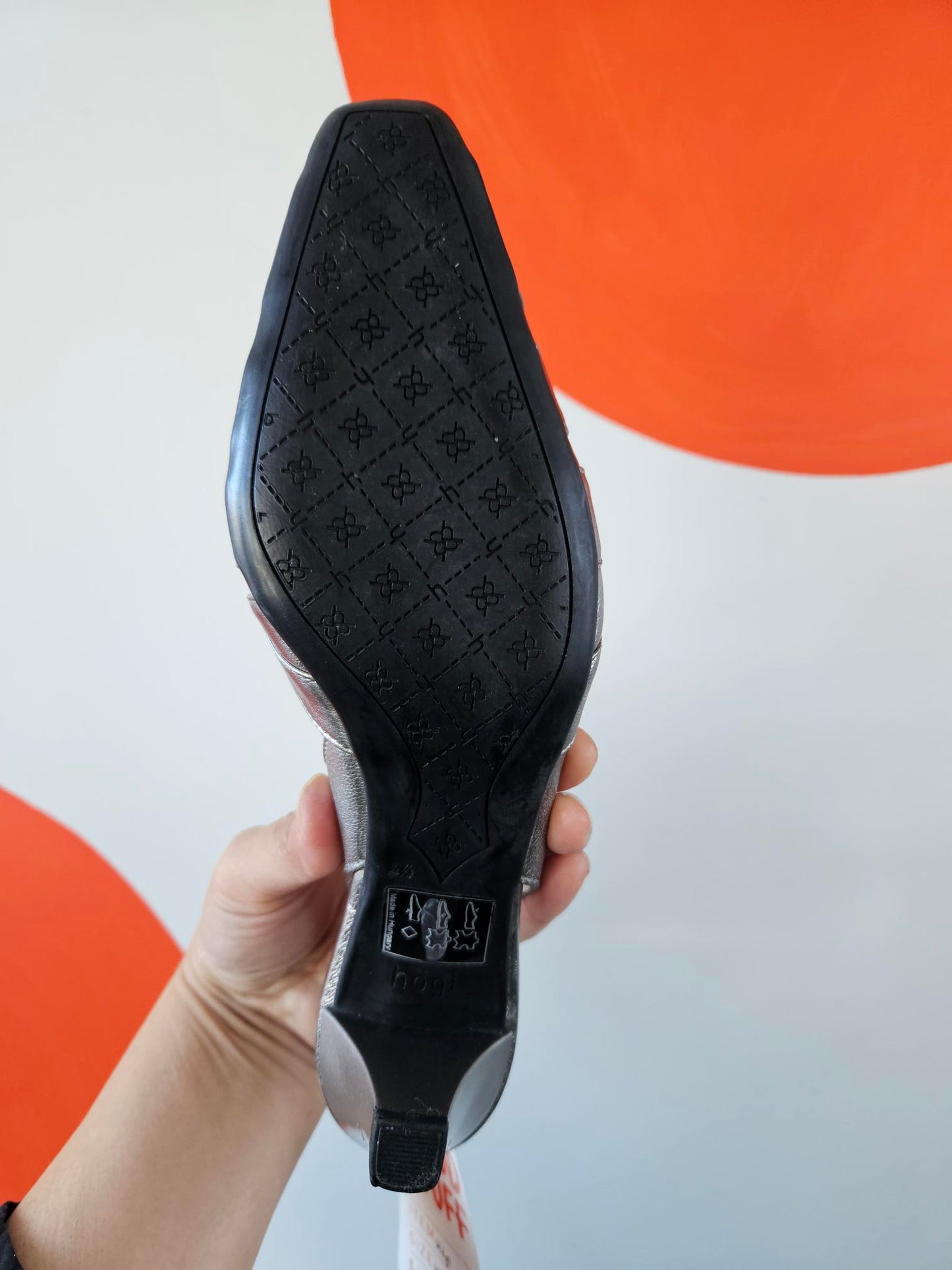 Högl Metallic Silver Sling Back Kitten Heels