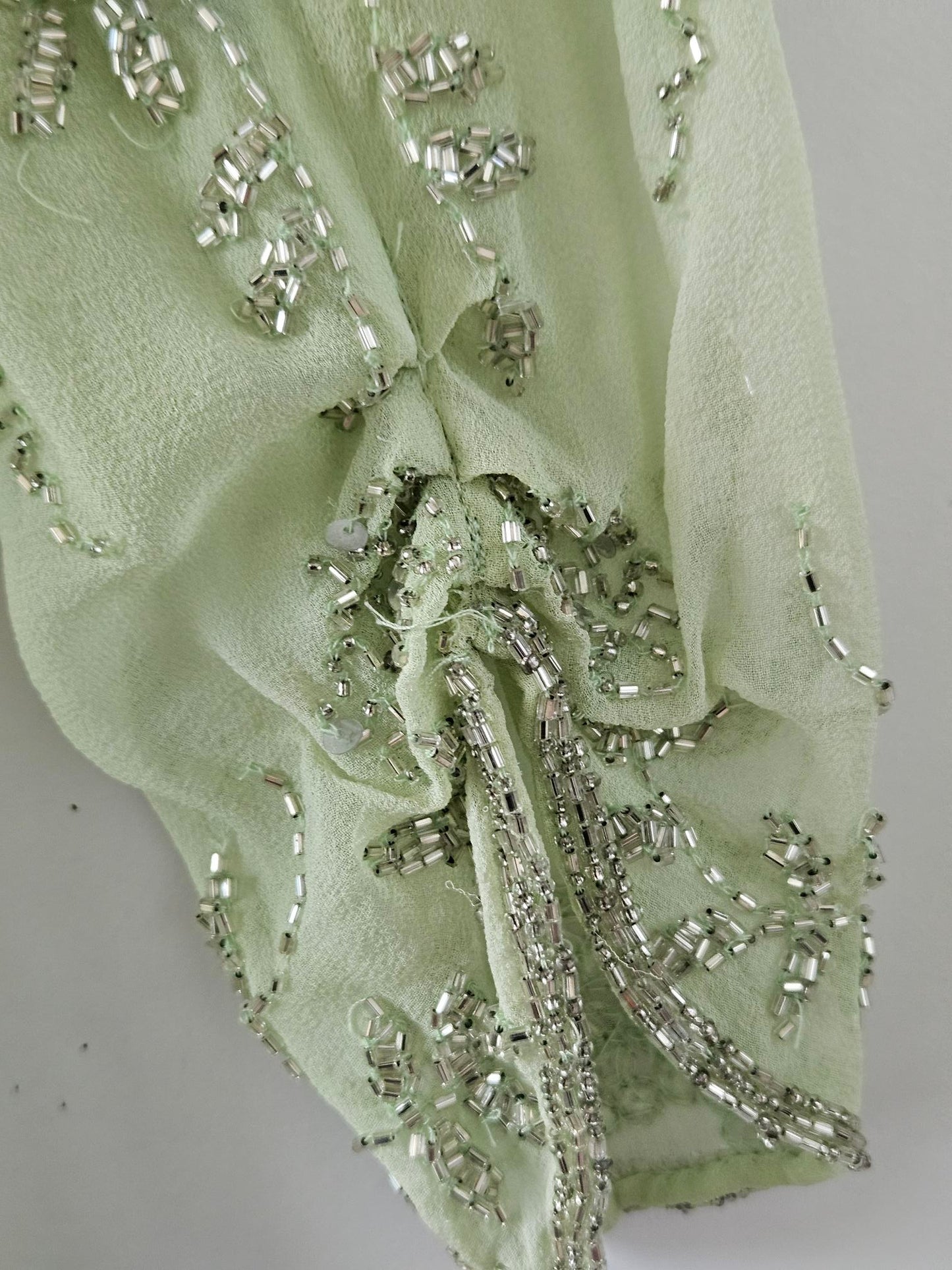 Vintage Embellished Sheer Green Silk Dress