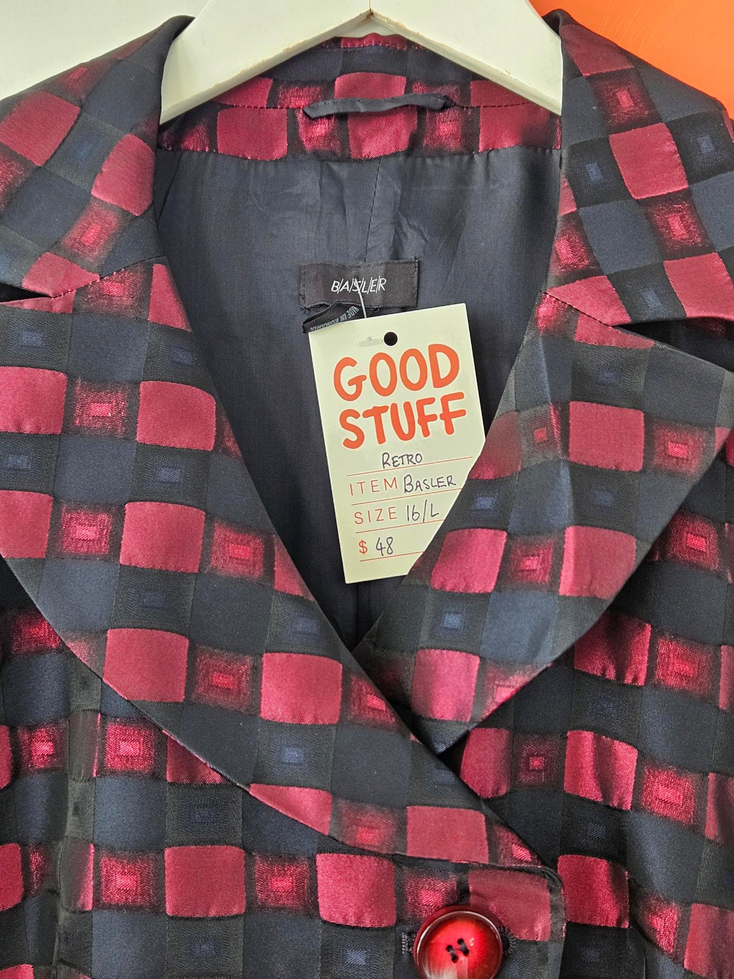 Basler Y2K Maroon-Black Check Asymmetric Textured Blazer