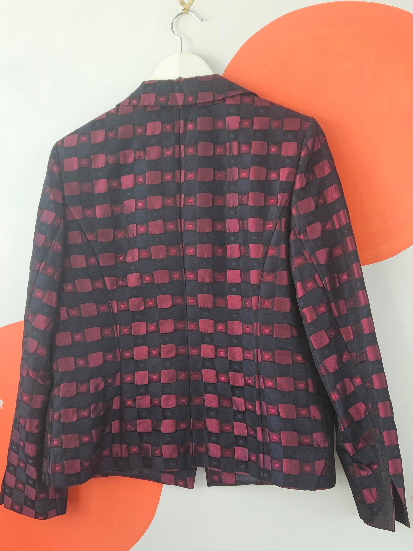 Basler Y2K Maroon-Black Check Asymmetric Textured Blazer