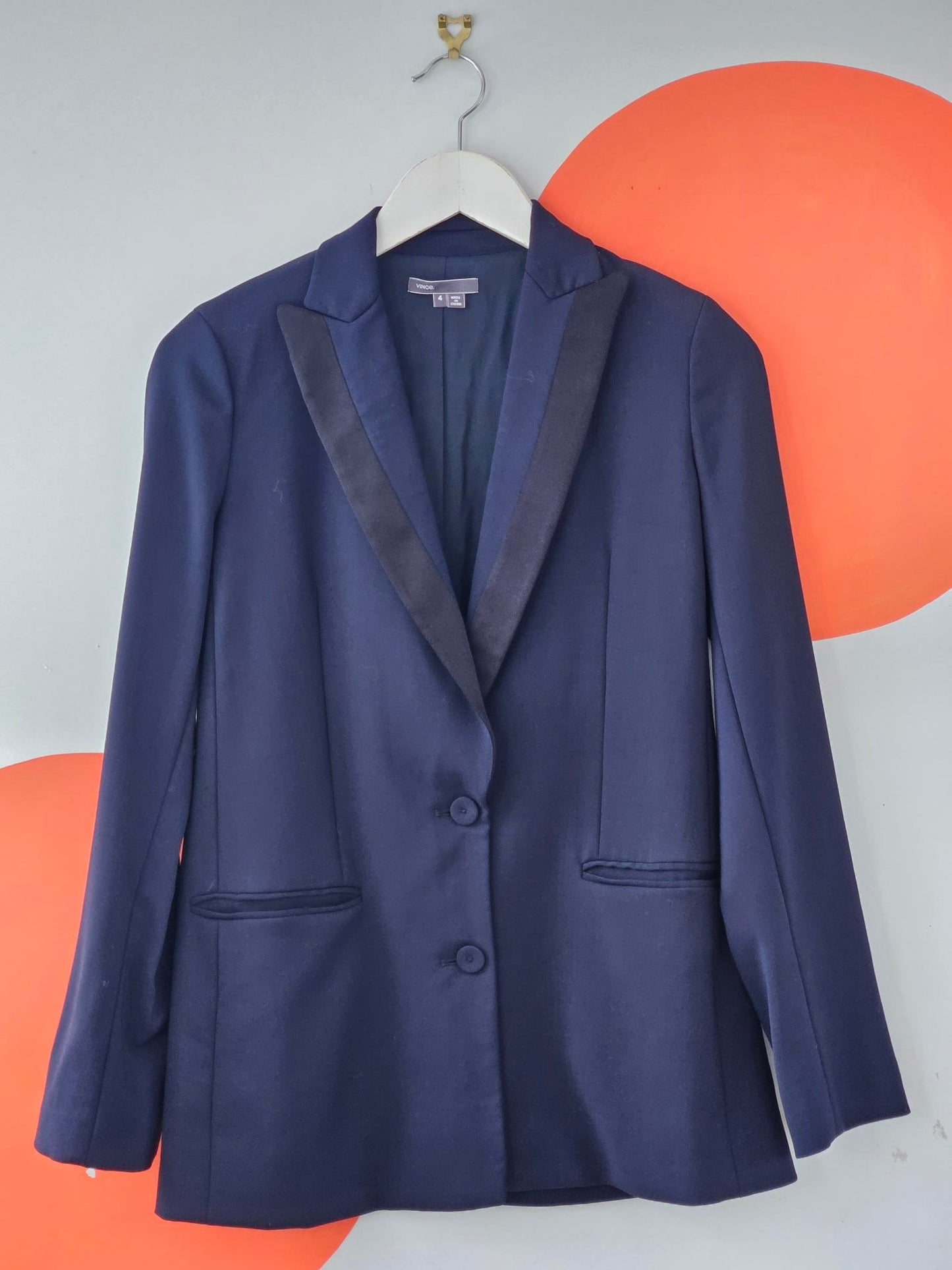 Vince Navy Blazer with Black Lapel