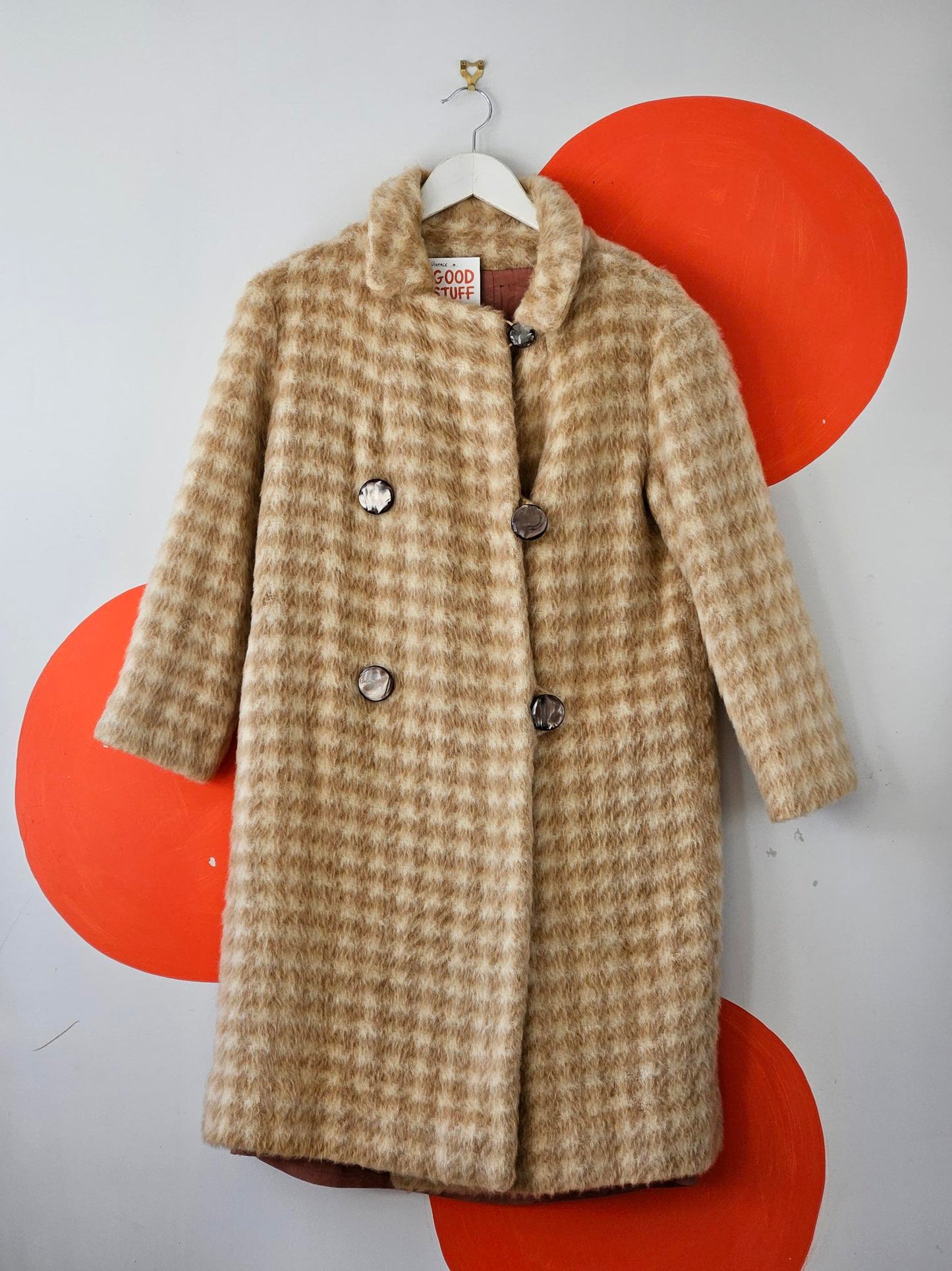 Vintage Beige Check Fur Coat