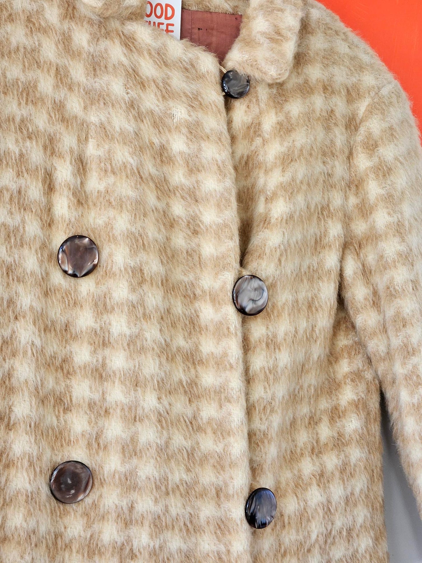 Vintage Beige Check Fur Coat