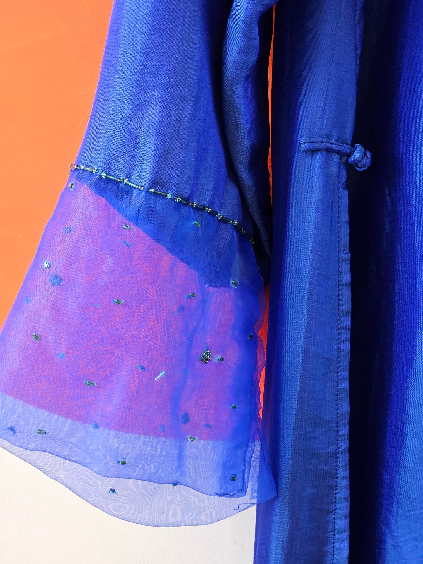 Vintage Blue Embellished Silk Kaftan