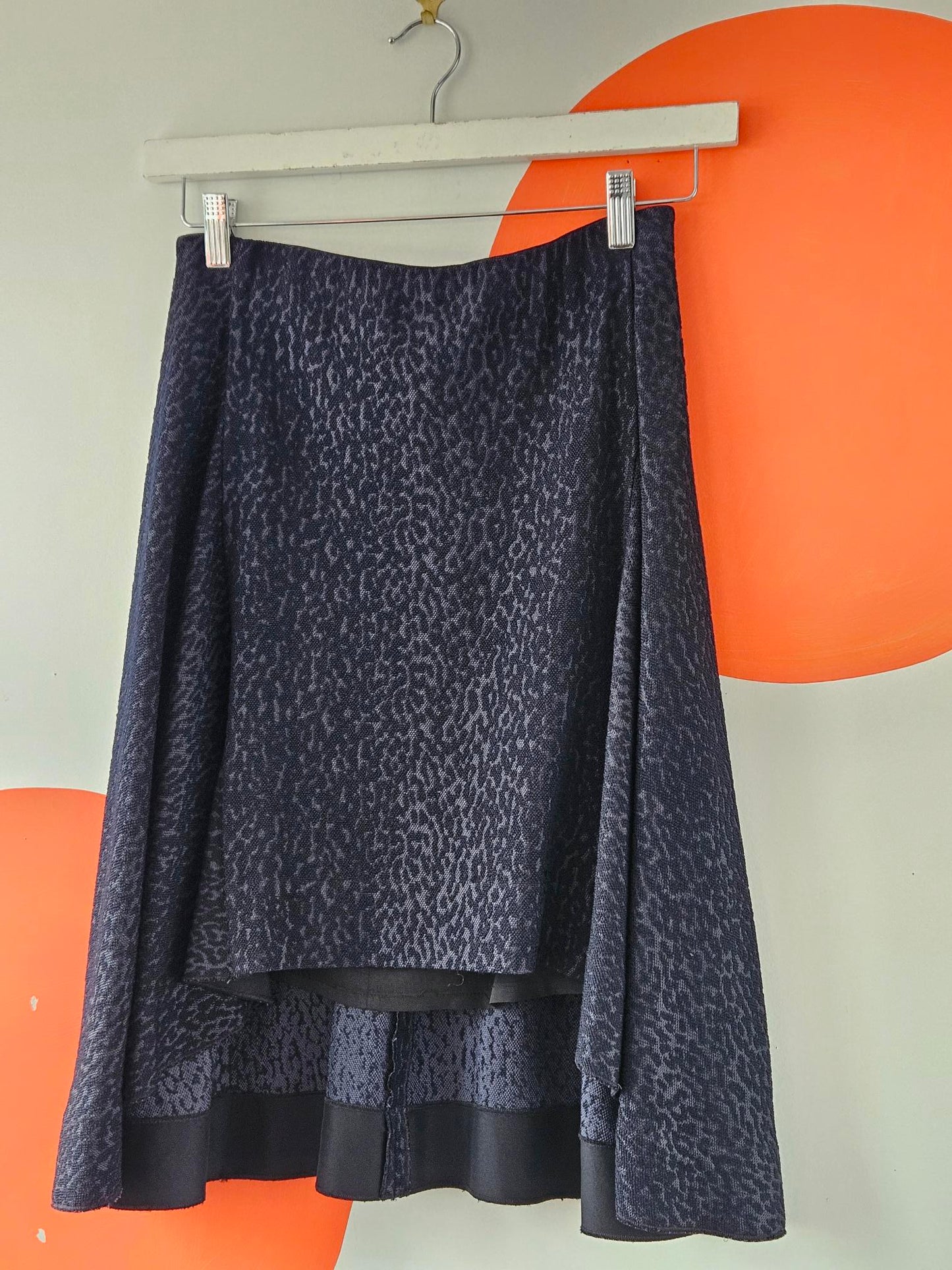 Scanlan Theodore Navy Leopard Print Textured Skirt