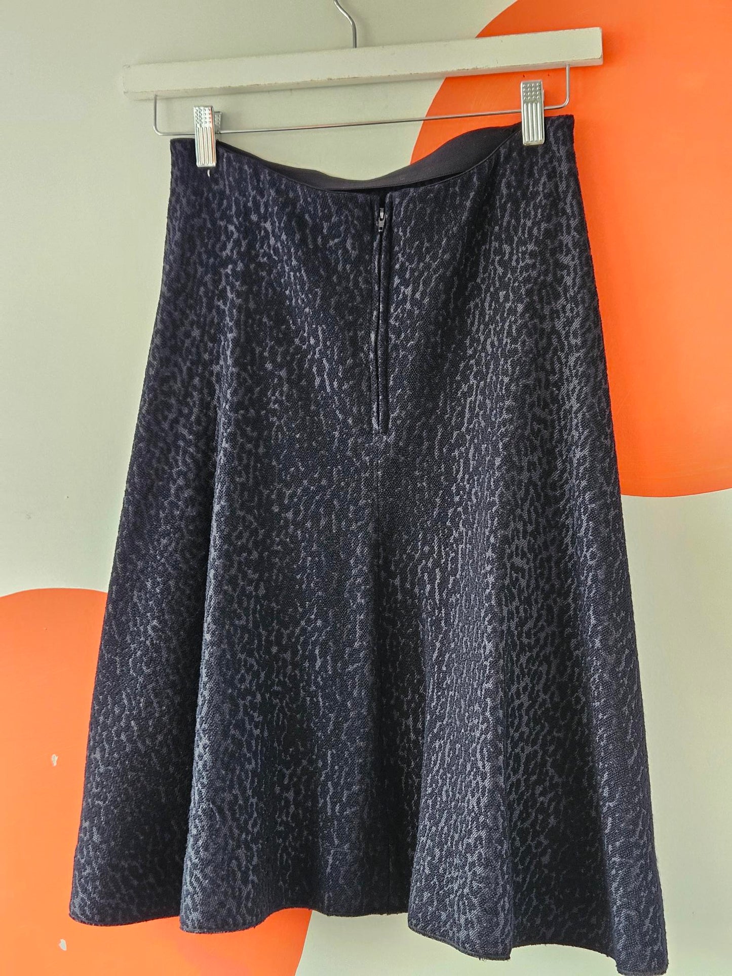 Scanlan Theodore Navy Leopard Print Textured Skirt