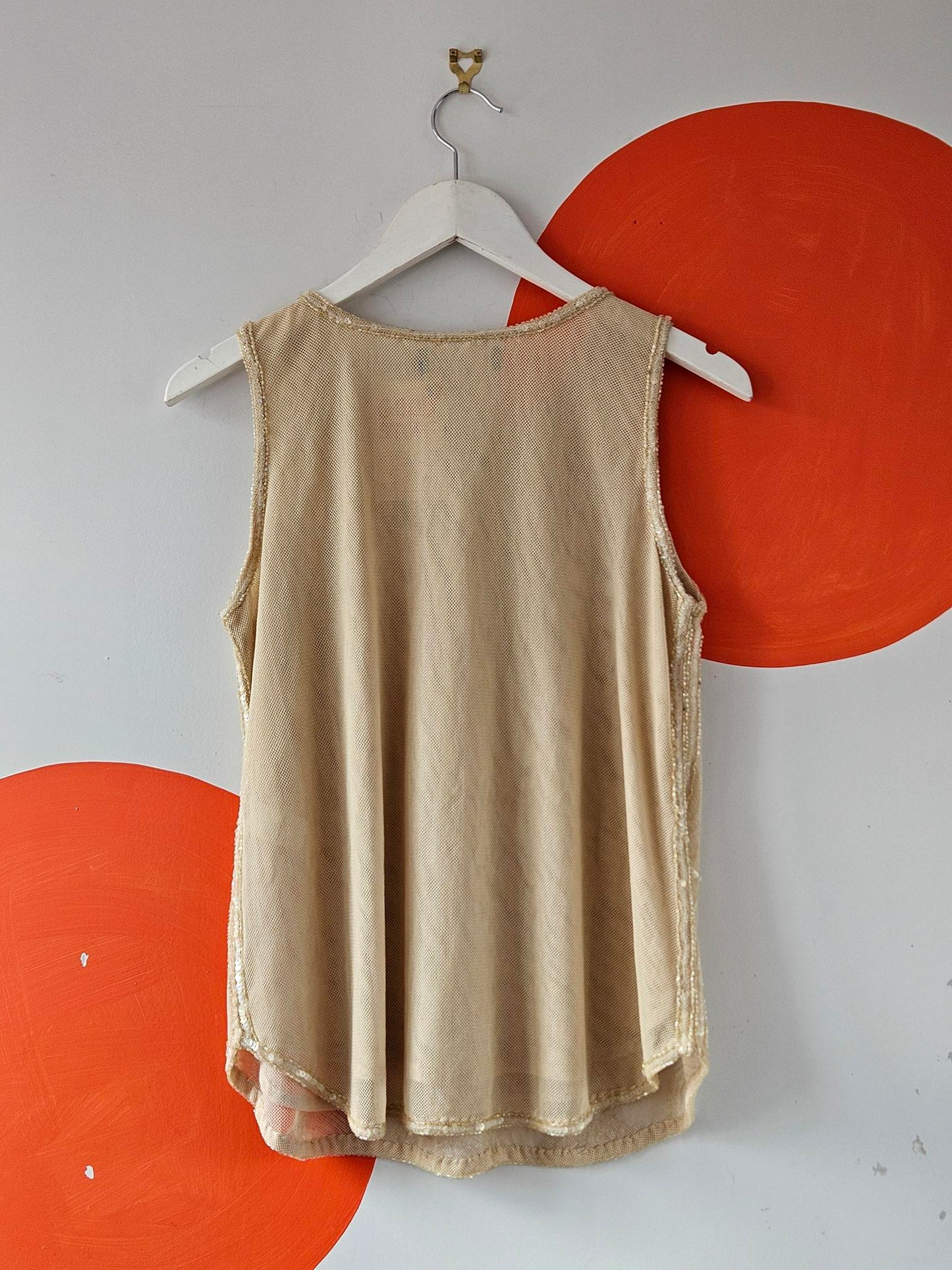 Caroline Sills Cream Embellished Mesh Tank Top