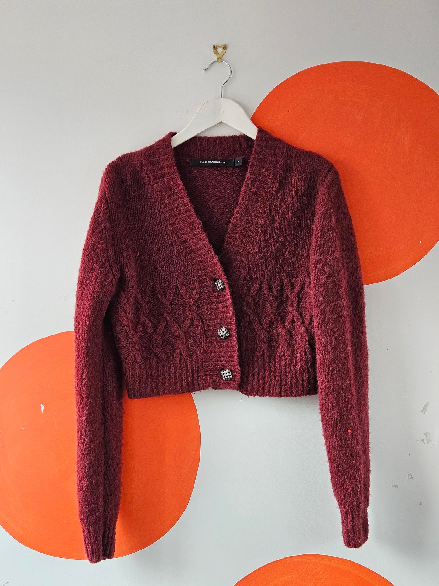 Stolen Girlfriends Club Maroon Knit Crop Cardigan