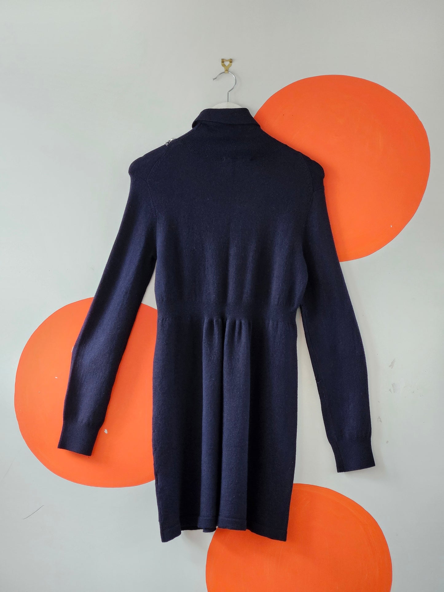 Rebecca Taylor Navy Embellished Turtleneck Knit Dress